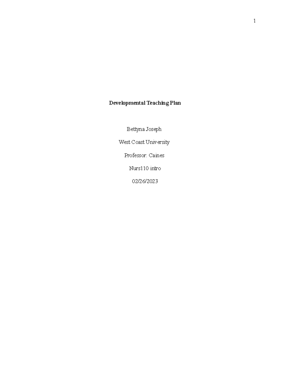 Developmental Teaching Plan - Developmental Teaching Plan Bettyna ...