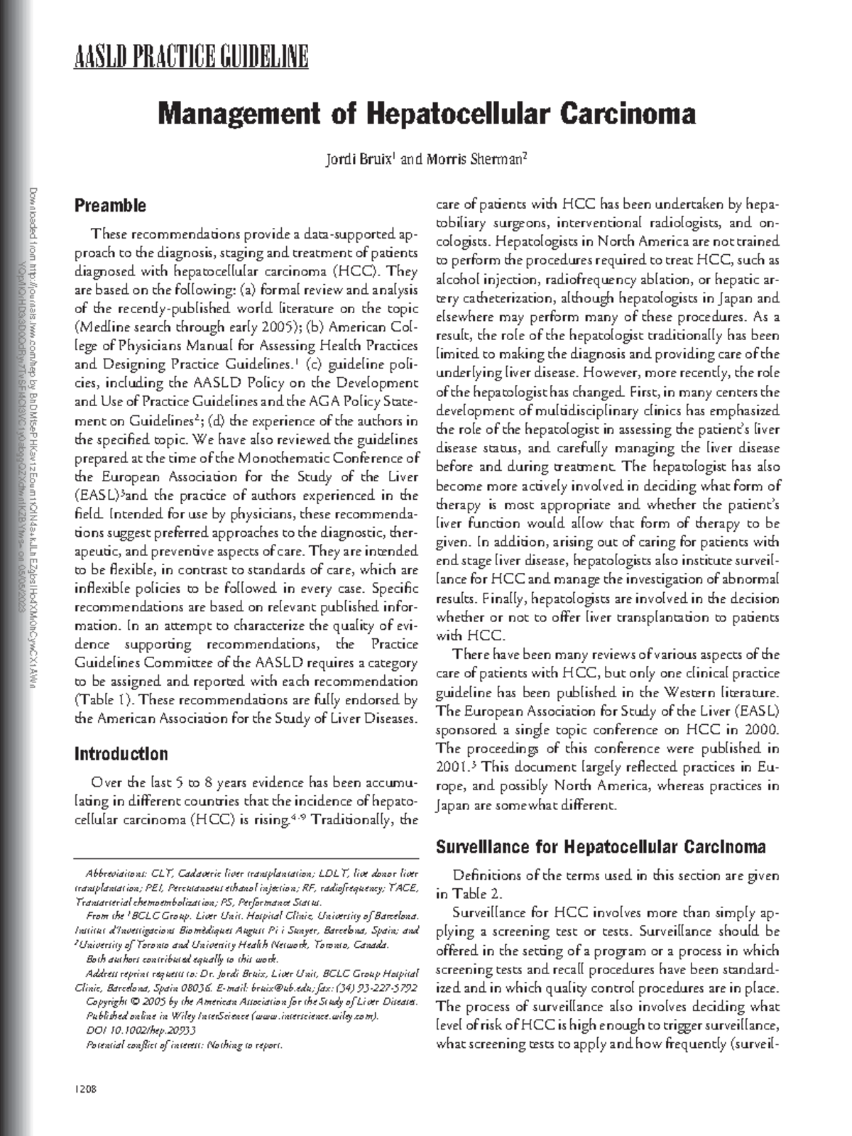 Management of Hepatocellular Carcinoma - AASLD PRACTICE GUIDELINE ...