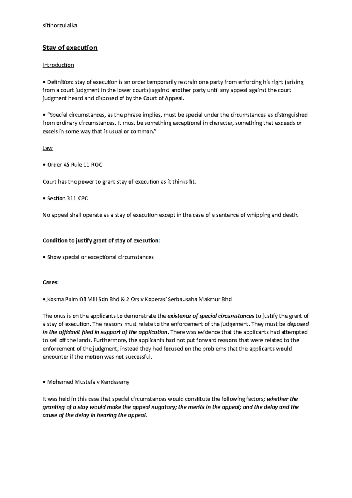 Stay of execution Note sitinorzulaika Stay of execution