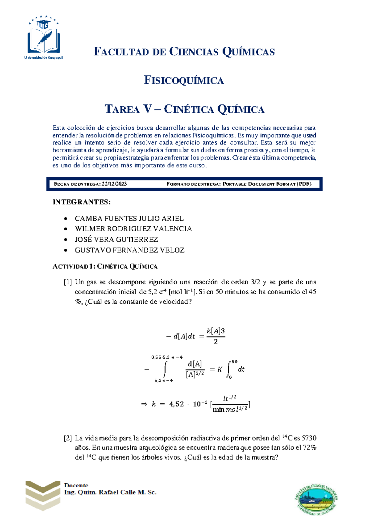 Tarea De Fisicoquimica 5 Facultad De Ciencias QuÍmicas FisicoquÍmica