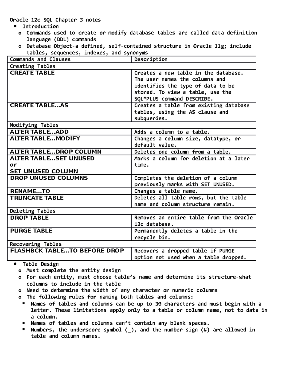 Oracle 12c SQL Chapter 3 notes - Oracle 12c SQL Chapter 3 notes ...