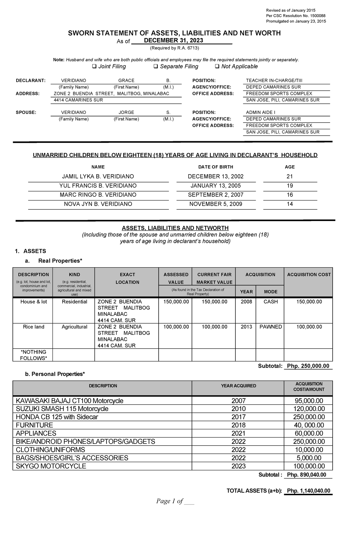 MAM- Grace-SALN - sample entry for saln as reference purposes ...