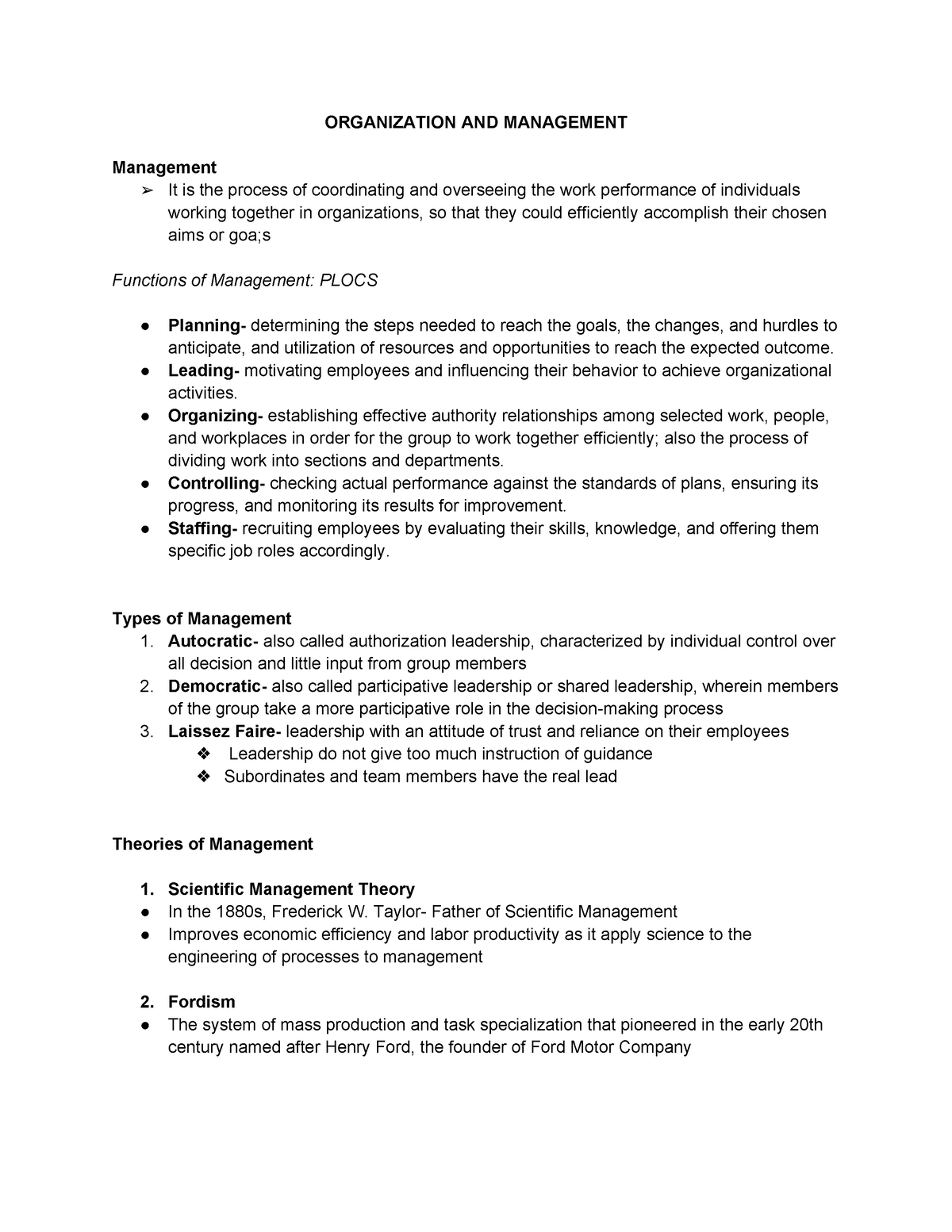 Organization AND Management - ORGANIZATION AND MANAGEMENT Management It ...