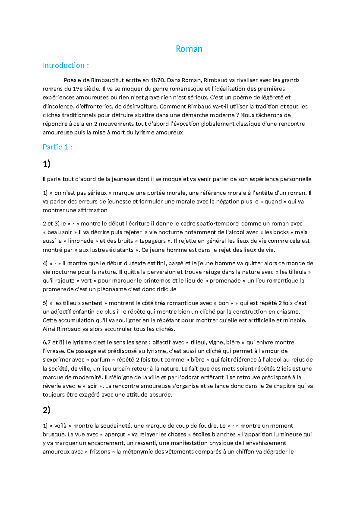 Roman - analyse littéraire - Roman Introduction : Poésie de Rimbaud fut ...