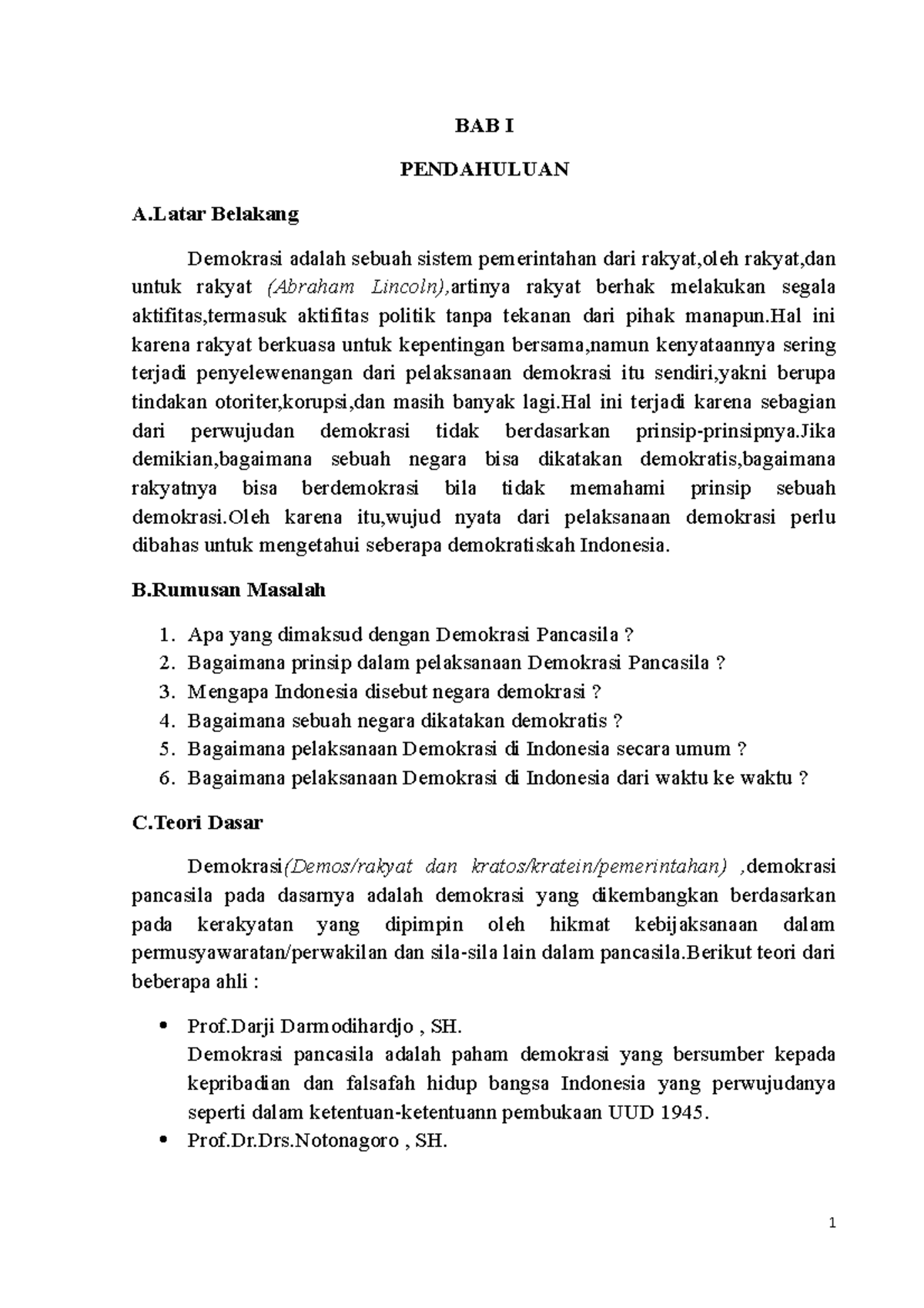 Makalah Demokrasi - Idk - BAB I PENDAHULUAN A Belakang Demokrasi Adalah ...