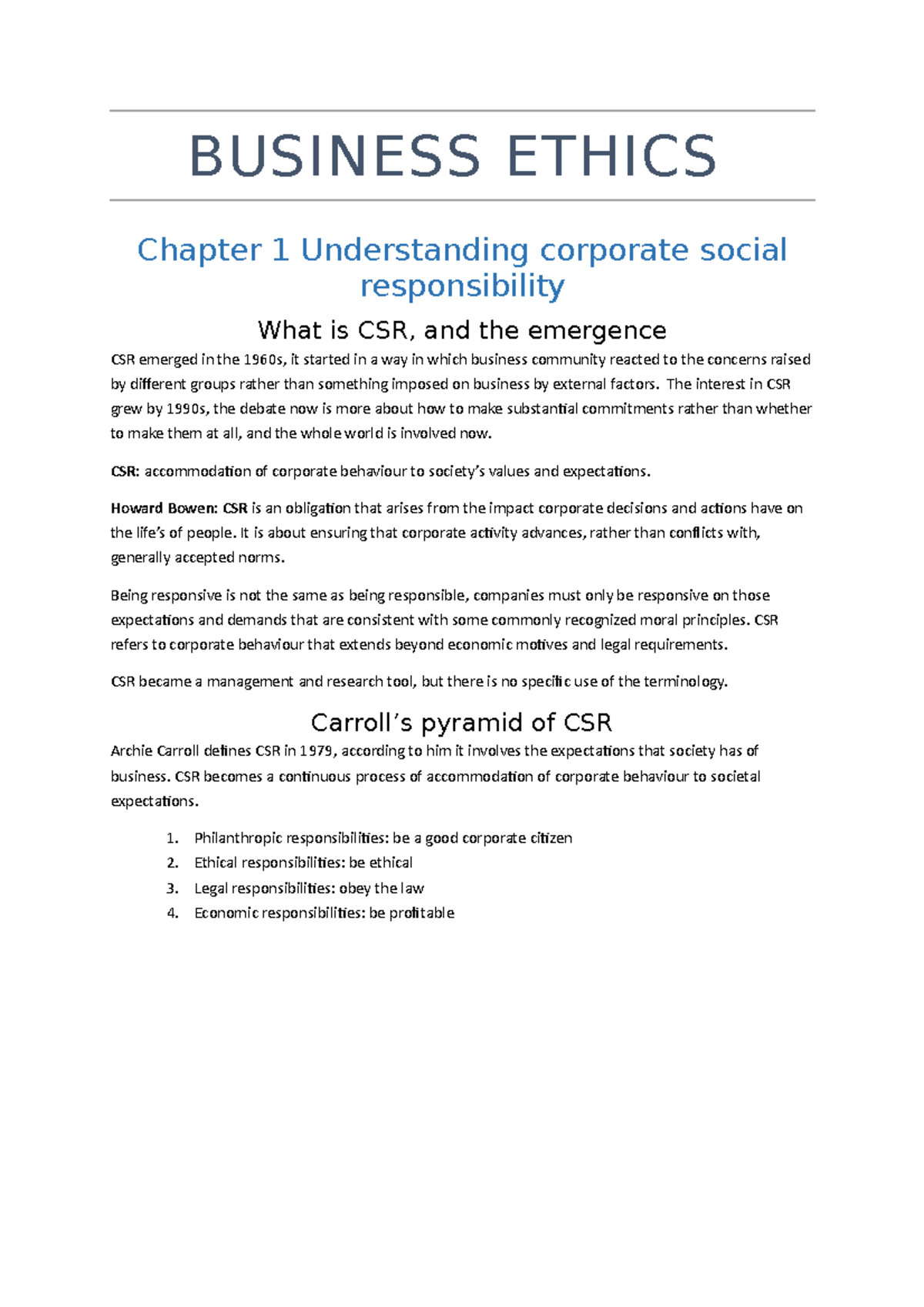 Summary Business Ethics Ch 1-10 - BUSINESS ETHICS Chapter 1 ...