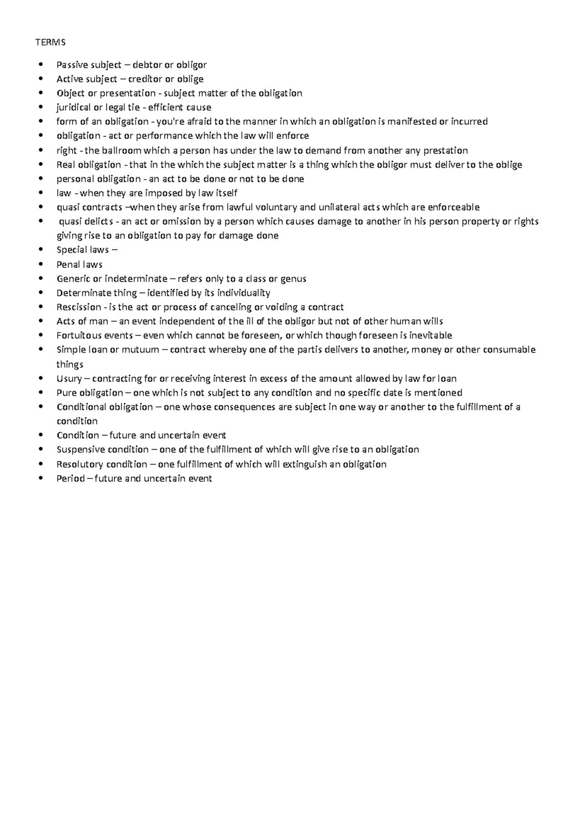 Terms - Notes - TERMS Passive subject – debtor or obligor Active ...