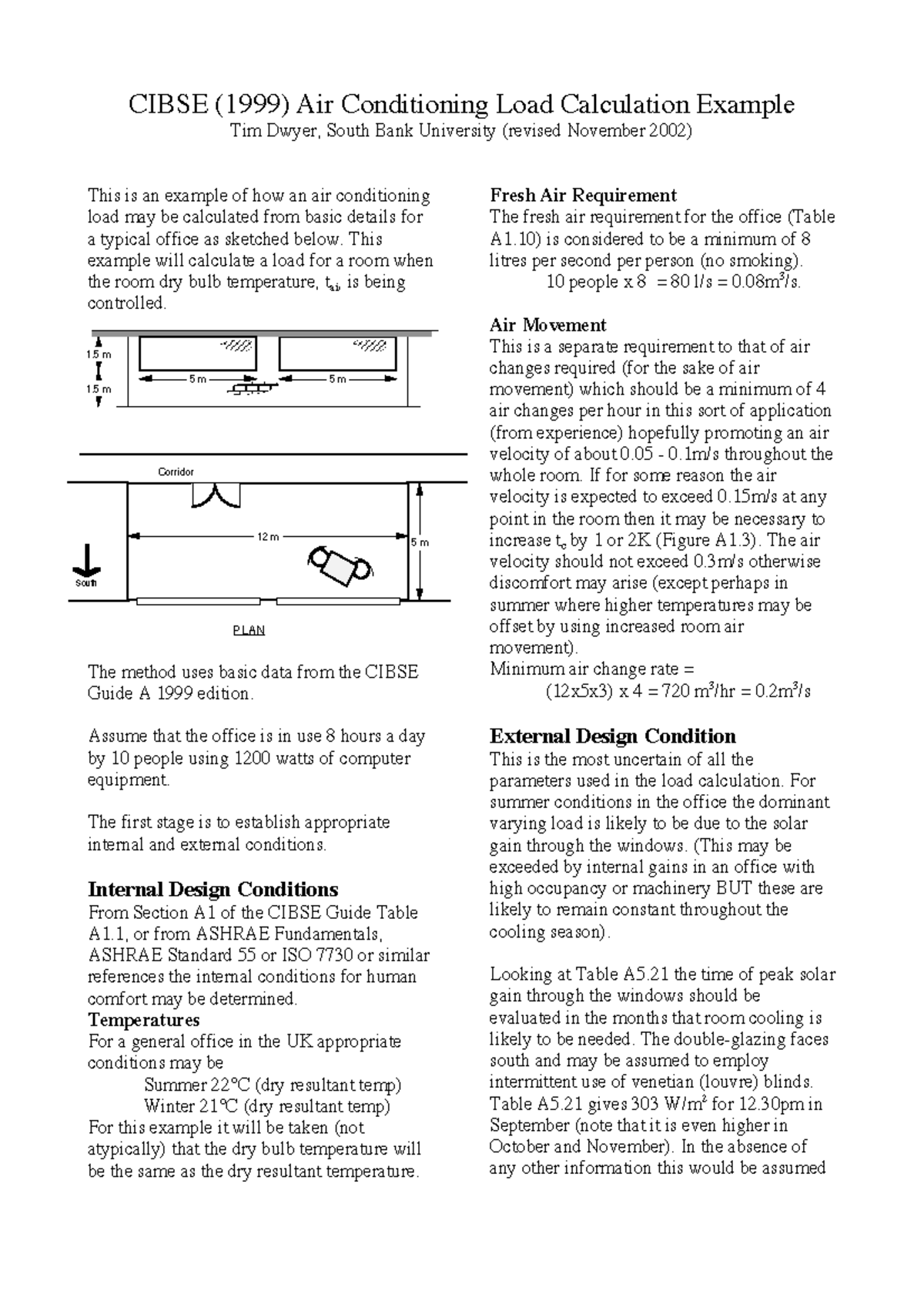 AC Load Calculation Sample AC Load Calcs Page 1 of 4 CIBSE (1999
