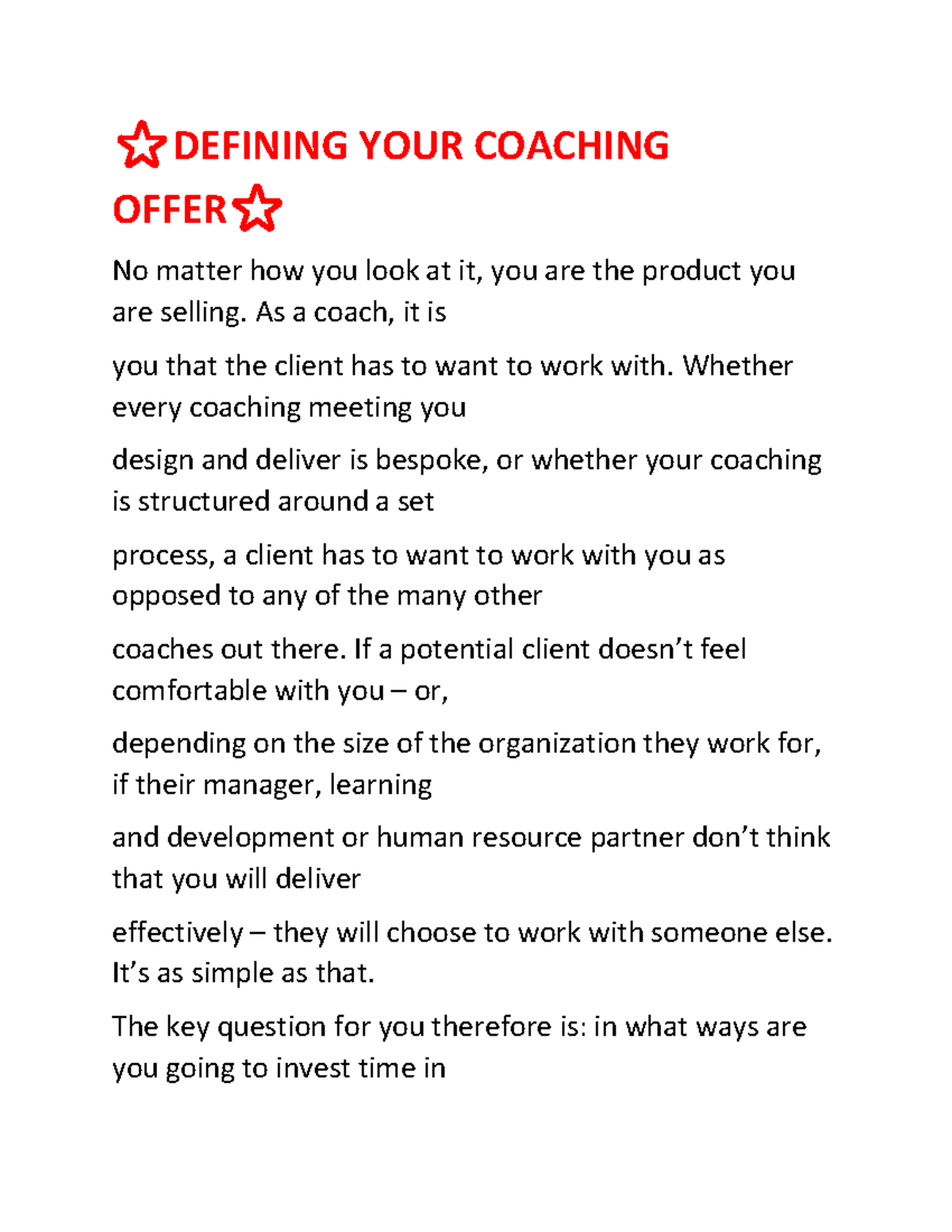 Business management 👉 1 - ⭐DEFINING YOUR COACHING OFFER⭐ No matter how ...