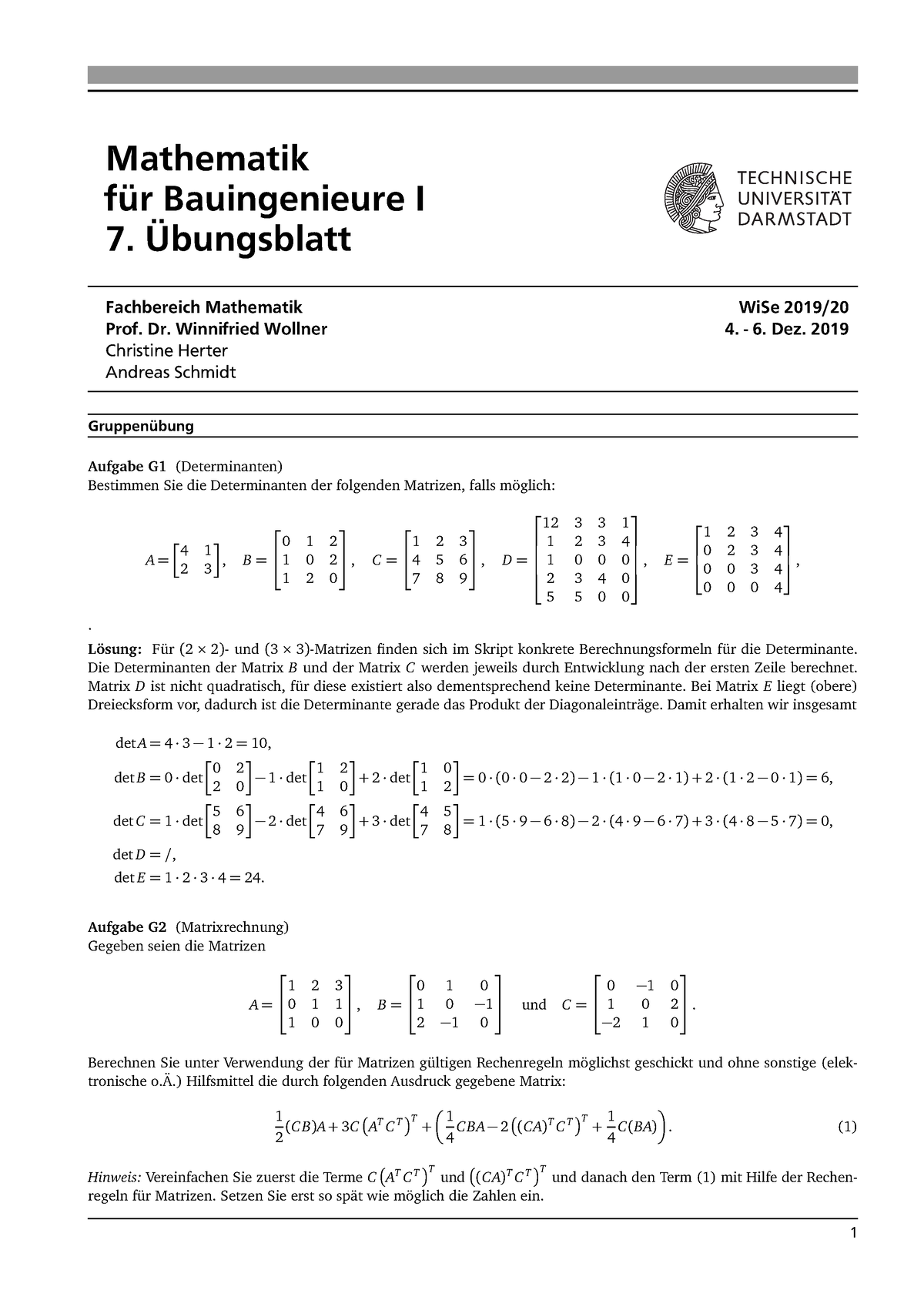 Übung 7 Lösungsvorschlag-1 - Mathematik Für Bauingenieure I 7 ...