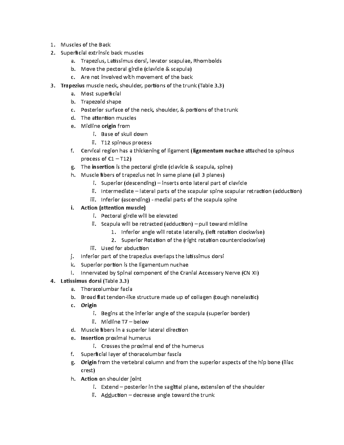 Lecture 3 - Outline Muscles of the Back - Muscles of the Back ...