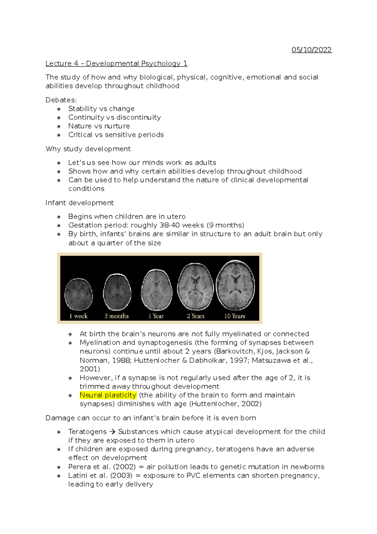 Lecture 4 – Developmental Psychology 1 - 05/10/ Lecture 4 ...