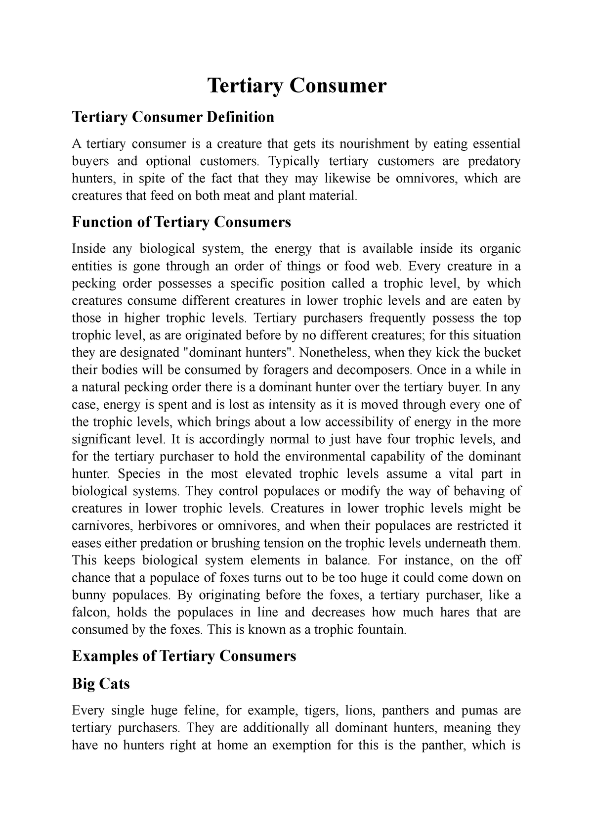 Tertiary Consumer - Tertiary Consumer Tertiary Consumer Definition A ...