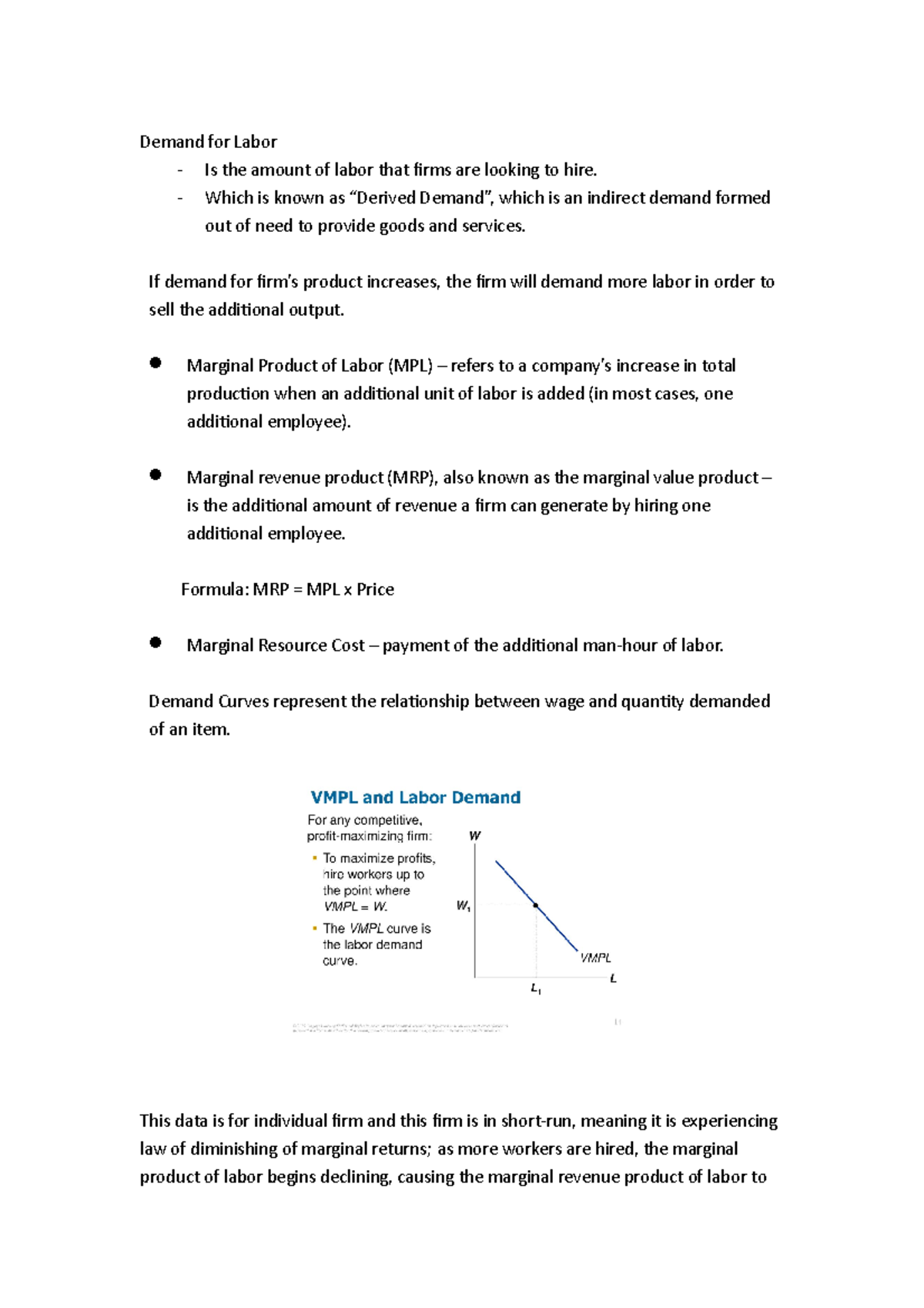 Demand for Labor for economics value of marginal product of labor ...