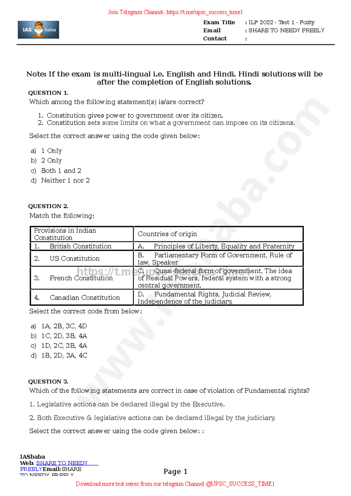 UPSC 2024 Test Series IAS BABA UPSC PRE UPPPSC PRE Questions Solved IAS ...