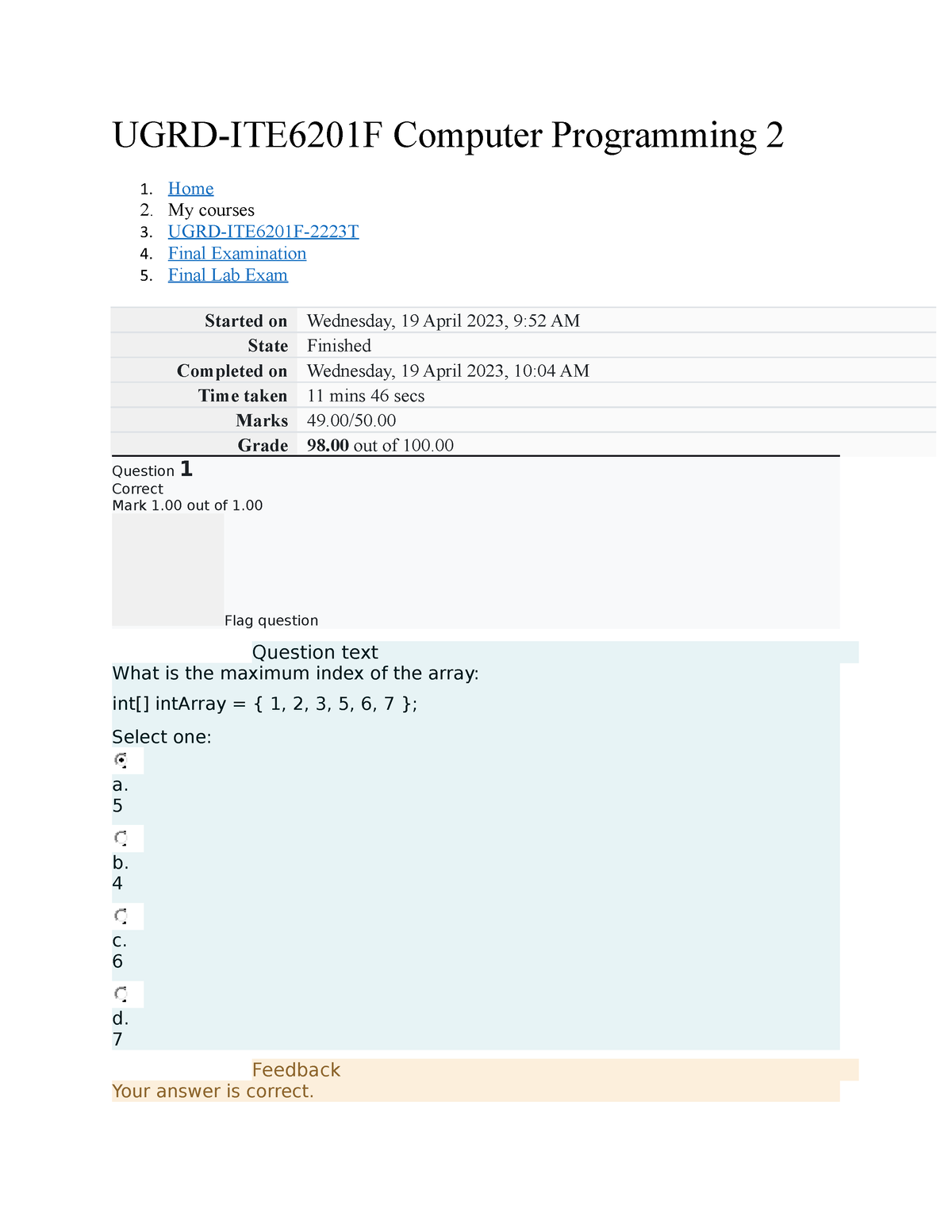 UGRD-ITE6201F Computer Programming 2 Final Lab Exam - UGRD-ITE6201F ...