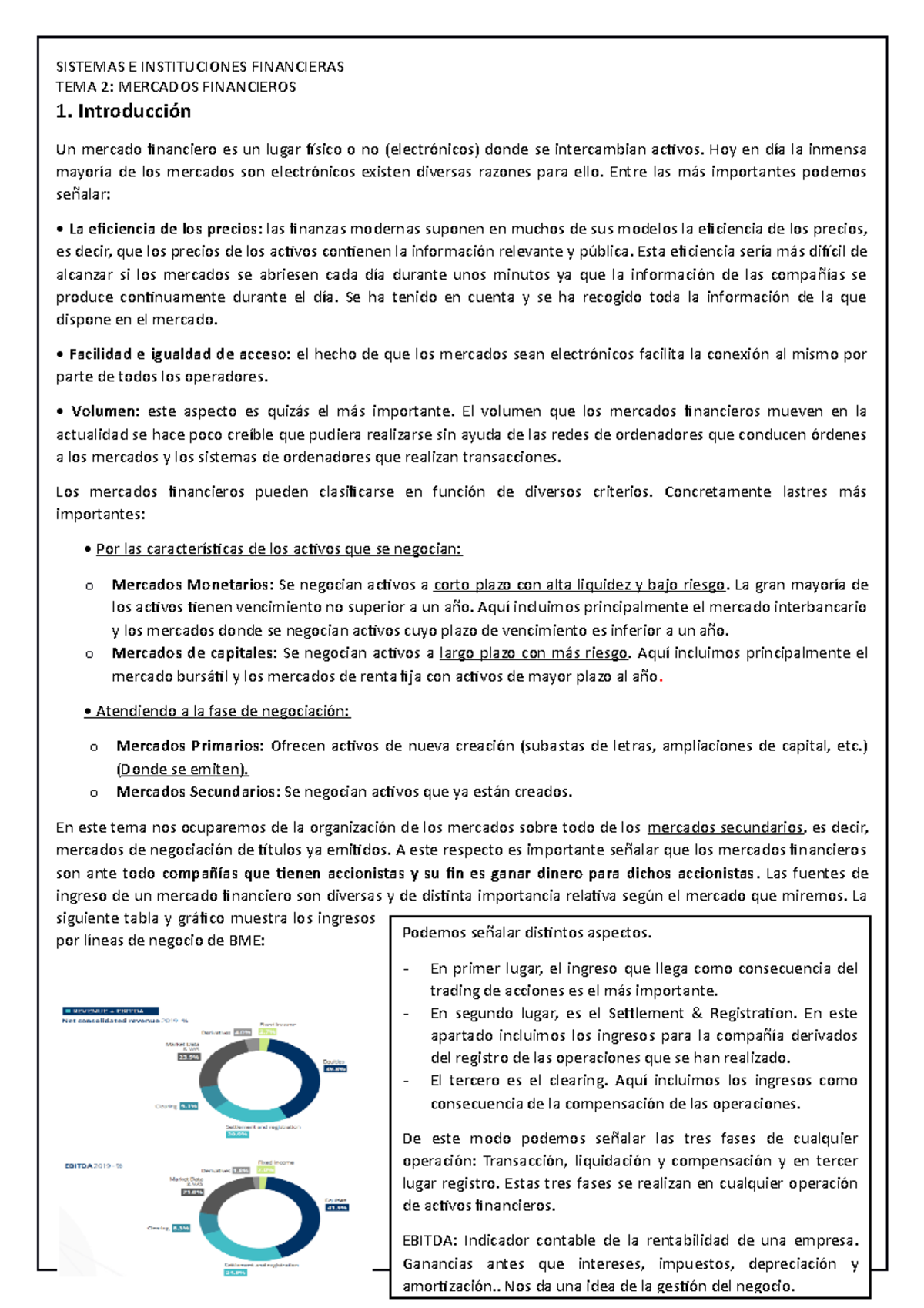 Tema 2- Apuntes - TEMA 2: MERCADOS FINANCIEROS 1. Introducción Un ...