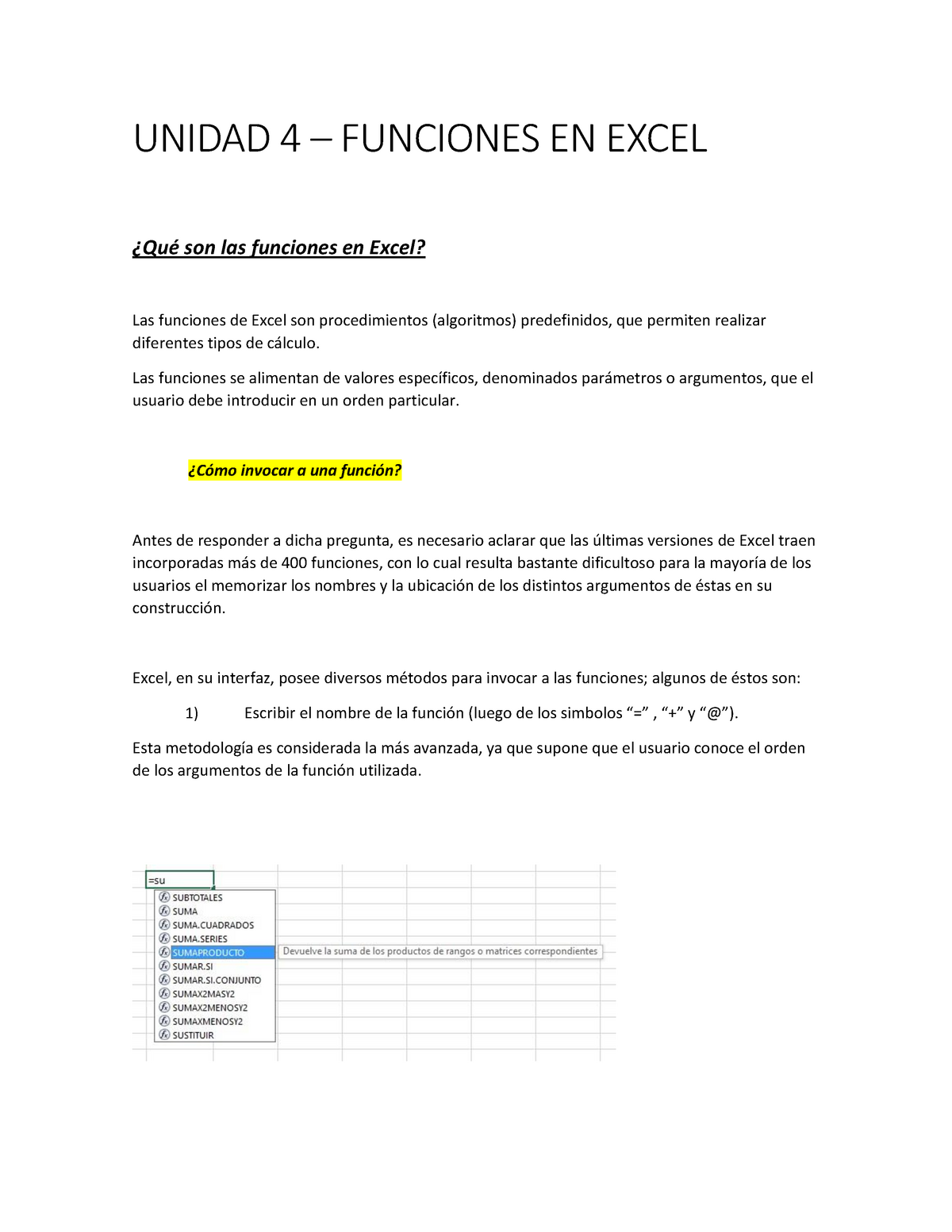 Funciones En Excel Unidad 4 Funciones En Excel ¿qué Son Las Funciones En Excel Las 8233
