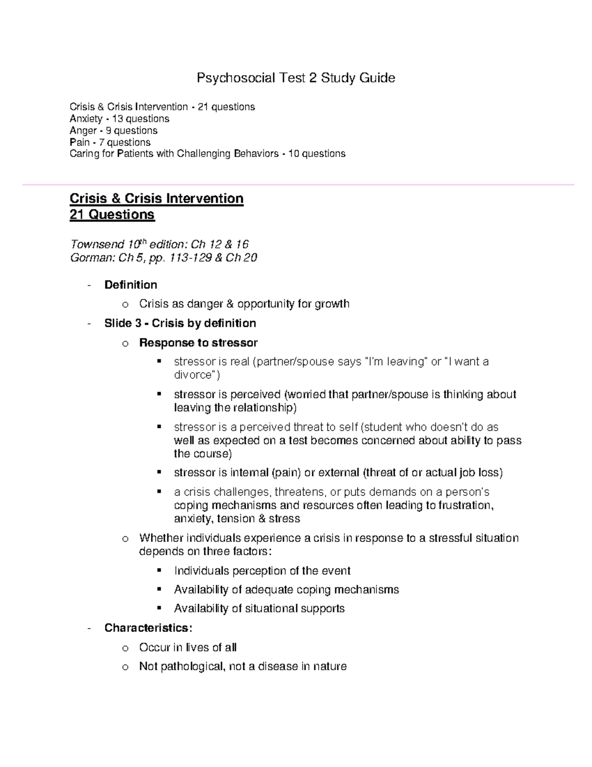 Psychosocial Test 2 Study Guide - Psychosocial Test 2 Study Guide ...