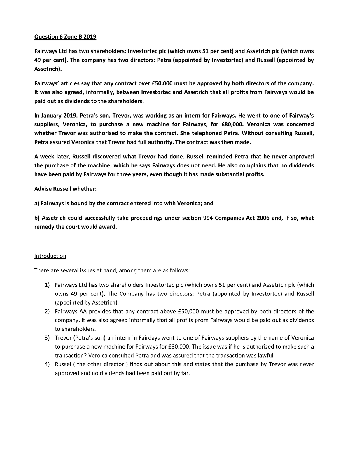 Q6 Zone B 2019 (AA MA) - Question 6 Zone B 2019 Fairways Ltd Has Two ...