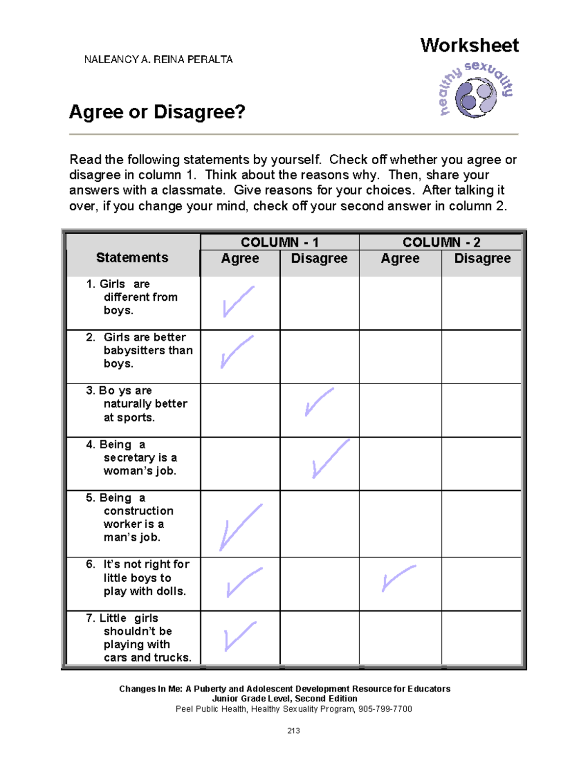 Agree or disagree - UNIT 1. NRP - Worksheet Agree or Disagree? Changes ...