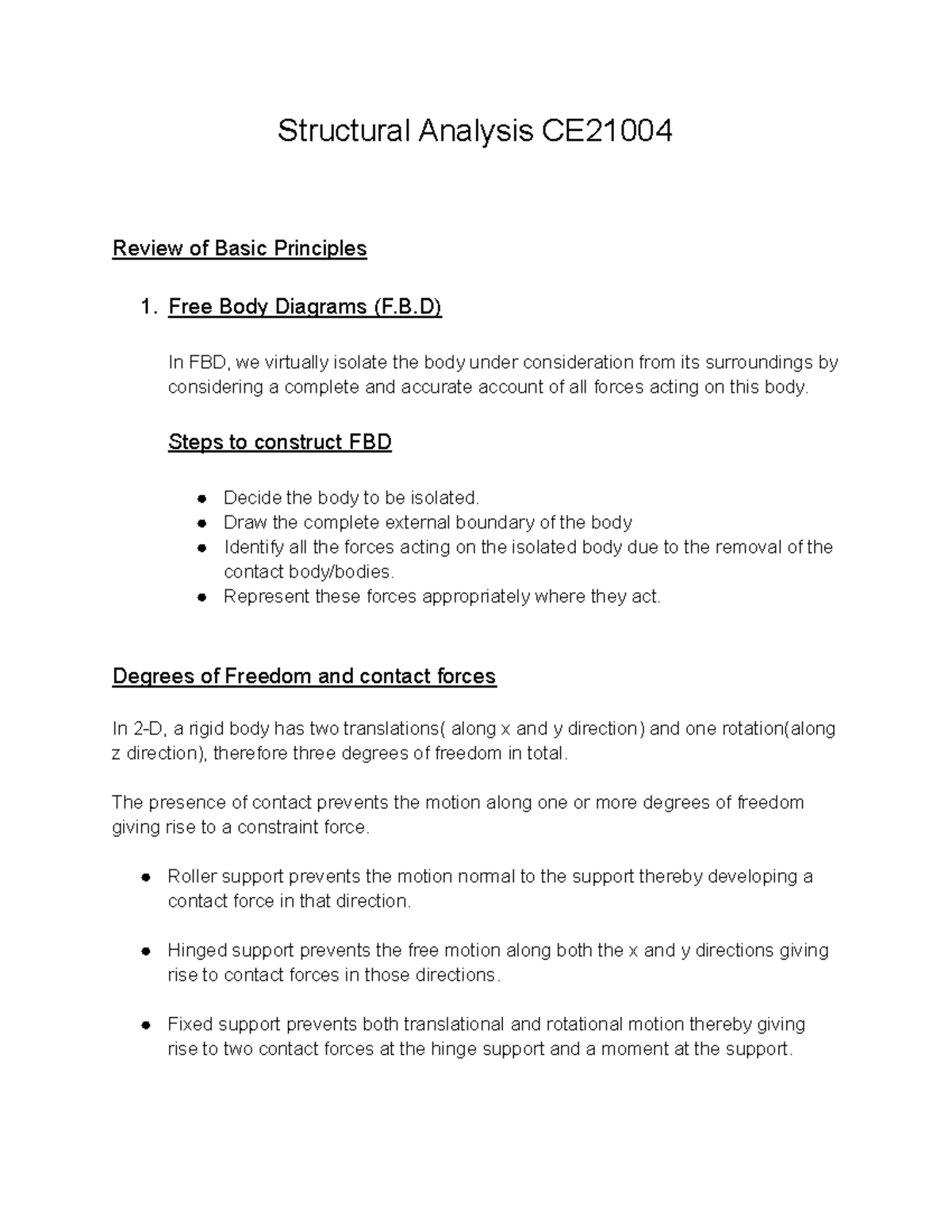 Structural Analysis CE21004 Lecture 1 Structural Analysis CE Review