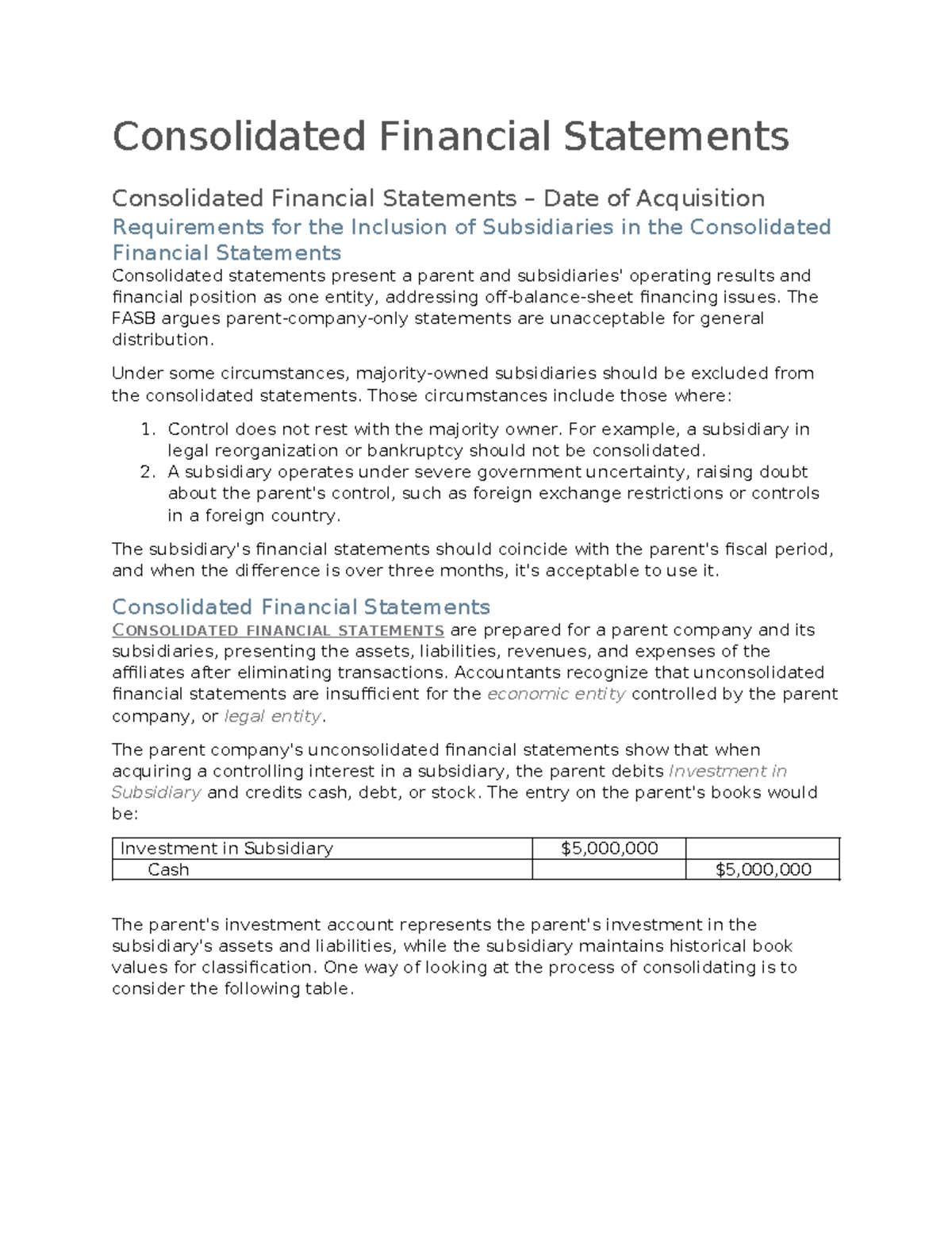 Module 2 Notes - Consolidated Financial Statements Consolidated ...