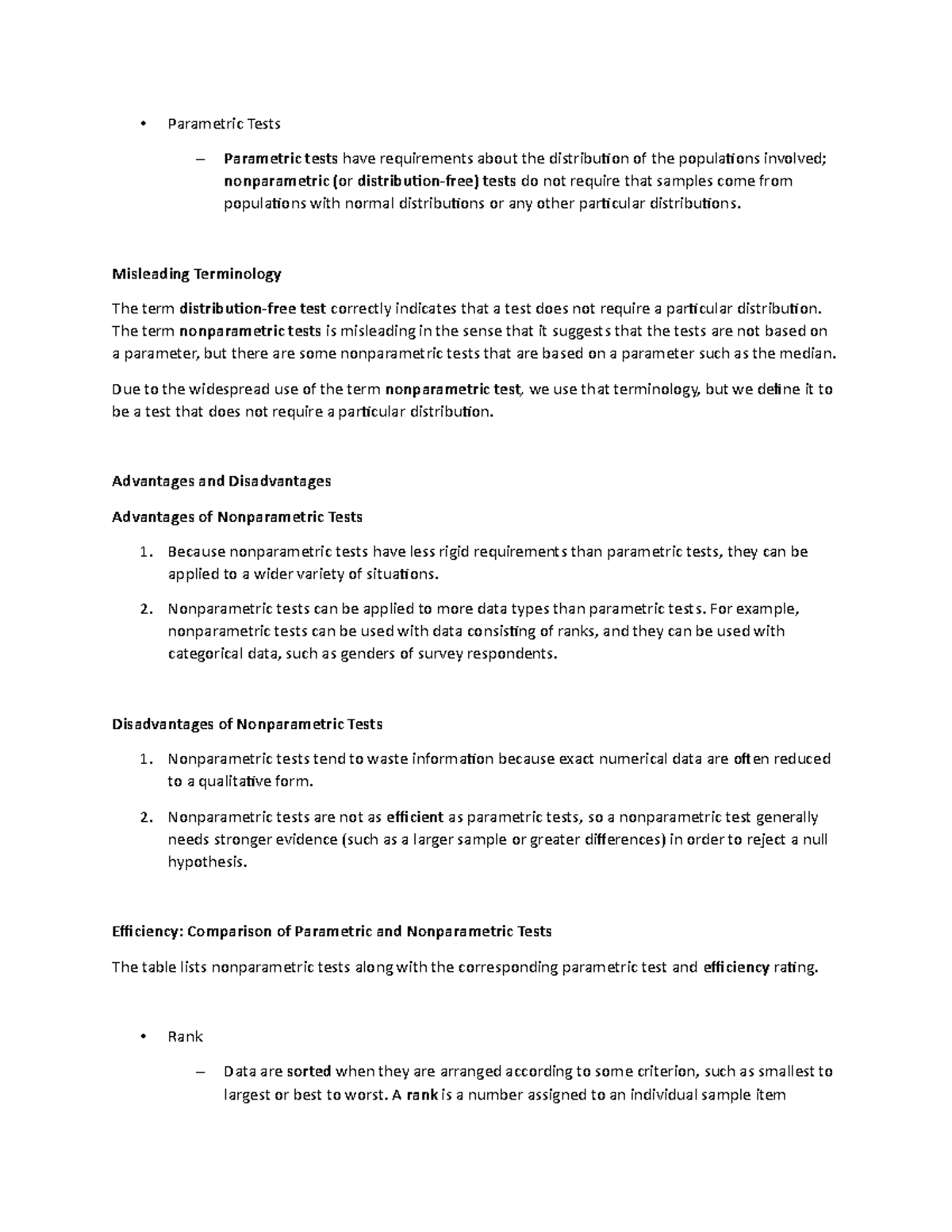 Lecture Notes 13 - Parametric Tests Parametric tests have requirements ...