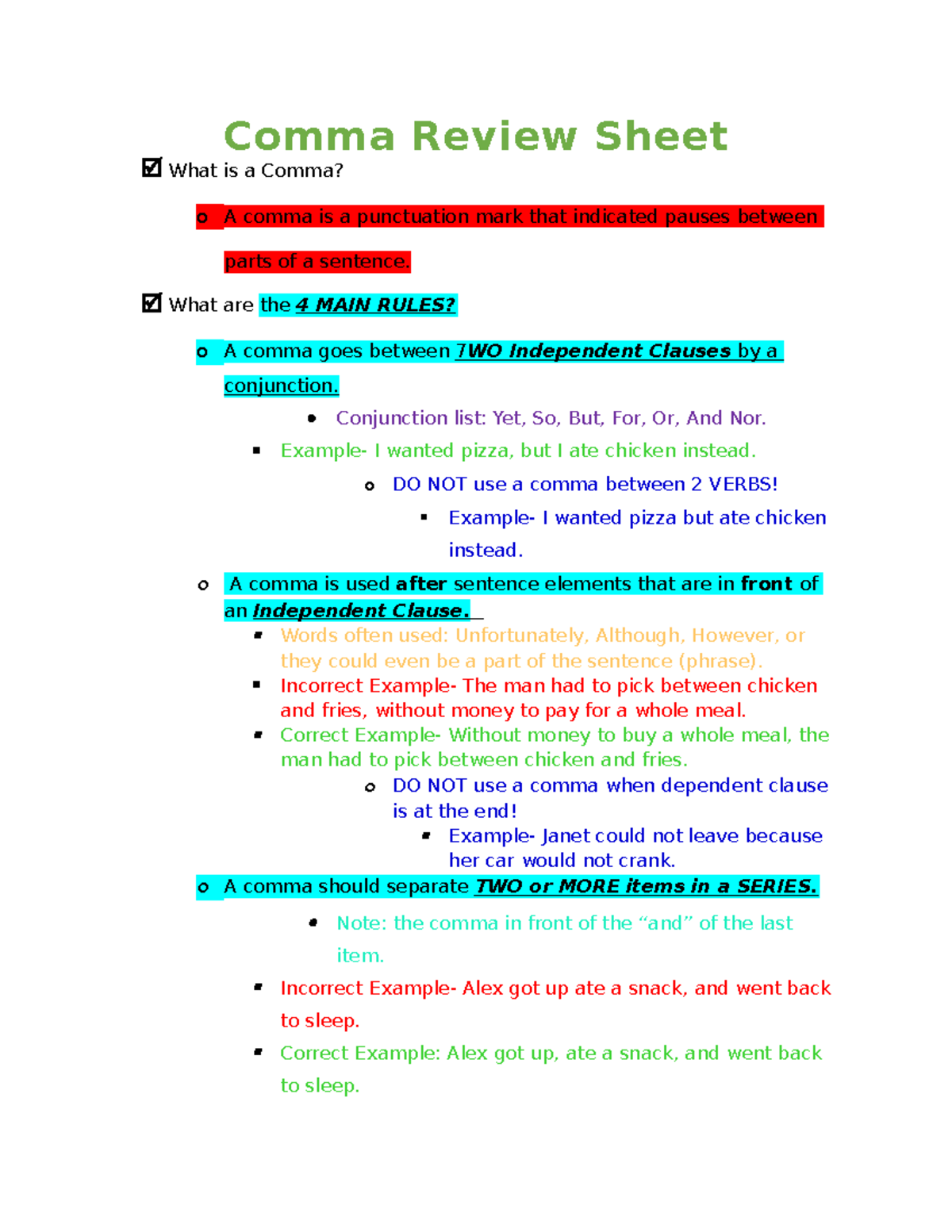 Grammer Review Sheet - Study Guide - ENGL 1101 - Studocu