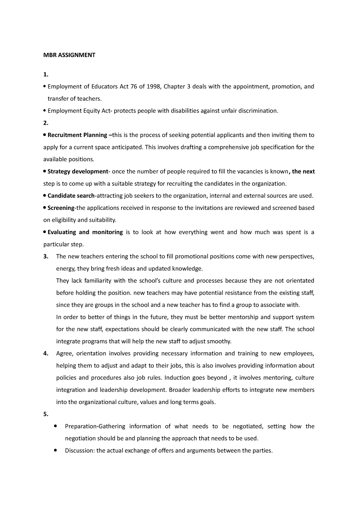 MBR Assignment - BABBAHJA - MBR ASSIGNMENT 1. Employment of Educators ...