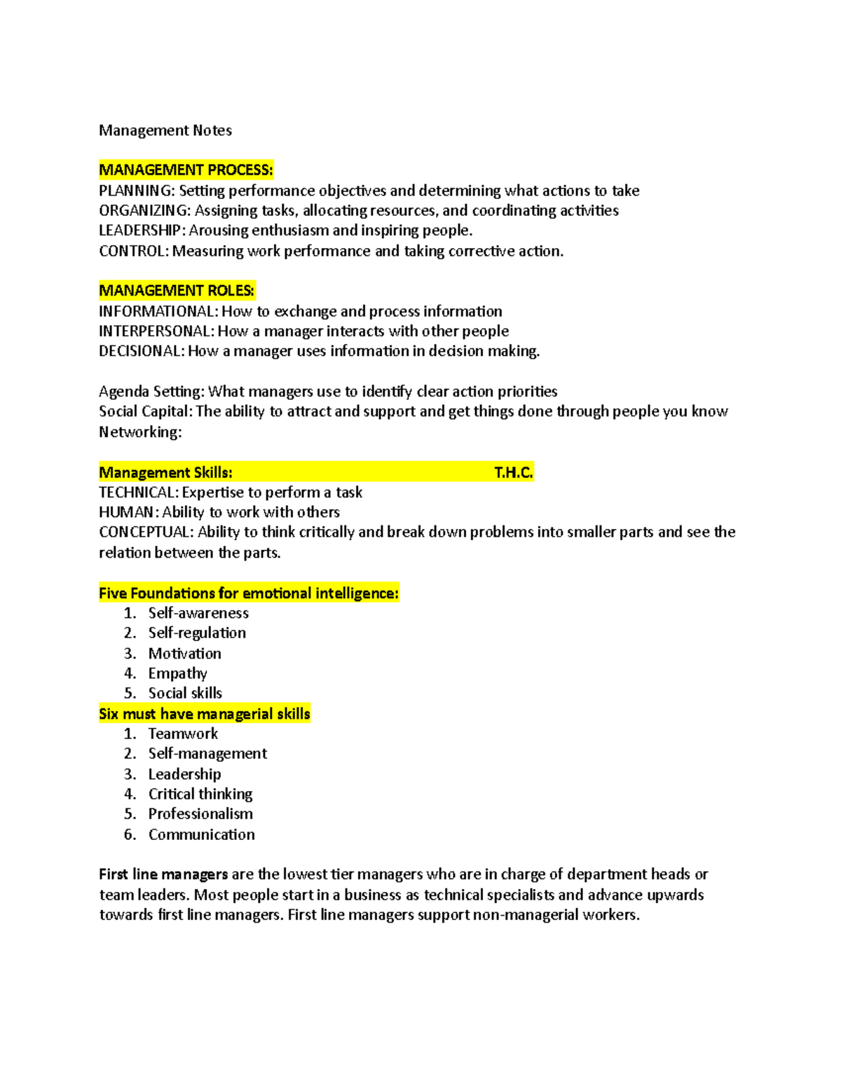 Management Notes Midterm Review - Management Notes MANAGEMENT PROCESS ...