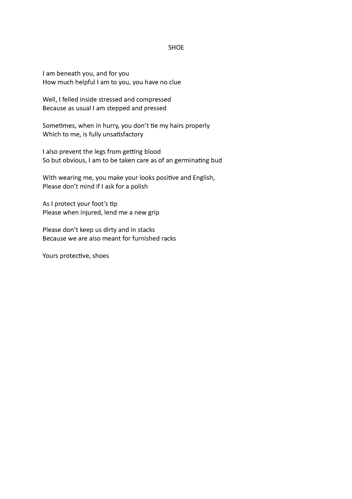 Poem 11-SHOE - This is a poem regarding shoes - Subject to Copyright ...