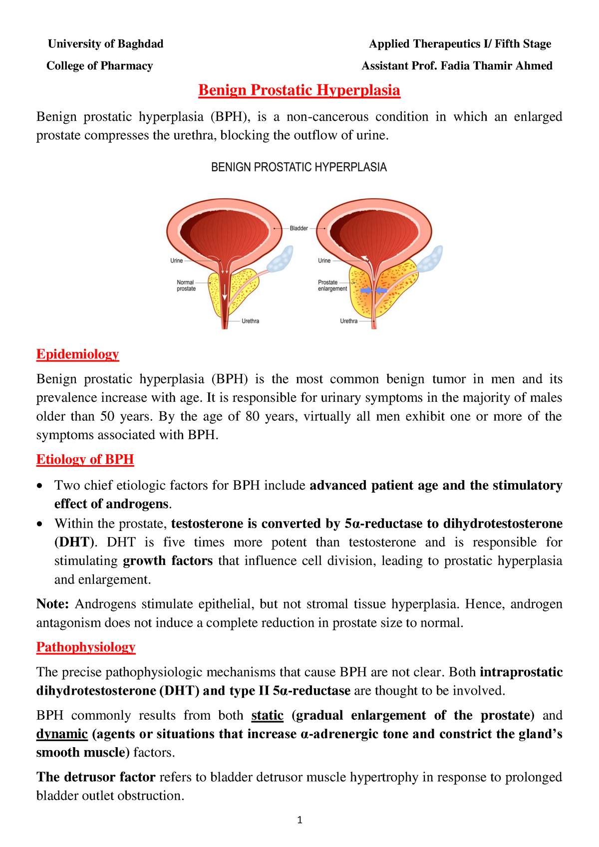 علاجات نظري ذ. فاديا ٥ - A lecture about BPH - University of Baghdad ...