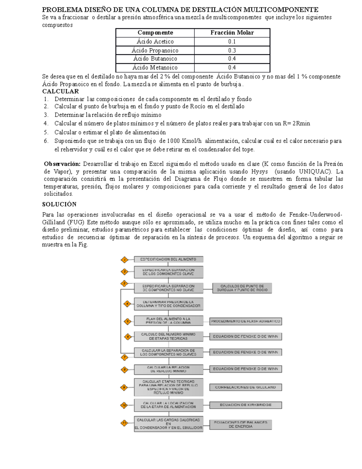 Ejercicio DE Destilacion Multicomponente - PROBLEMA DISEÑO DE UNA ...