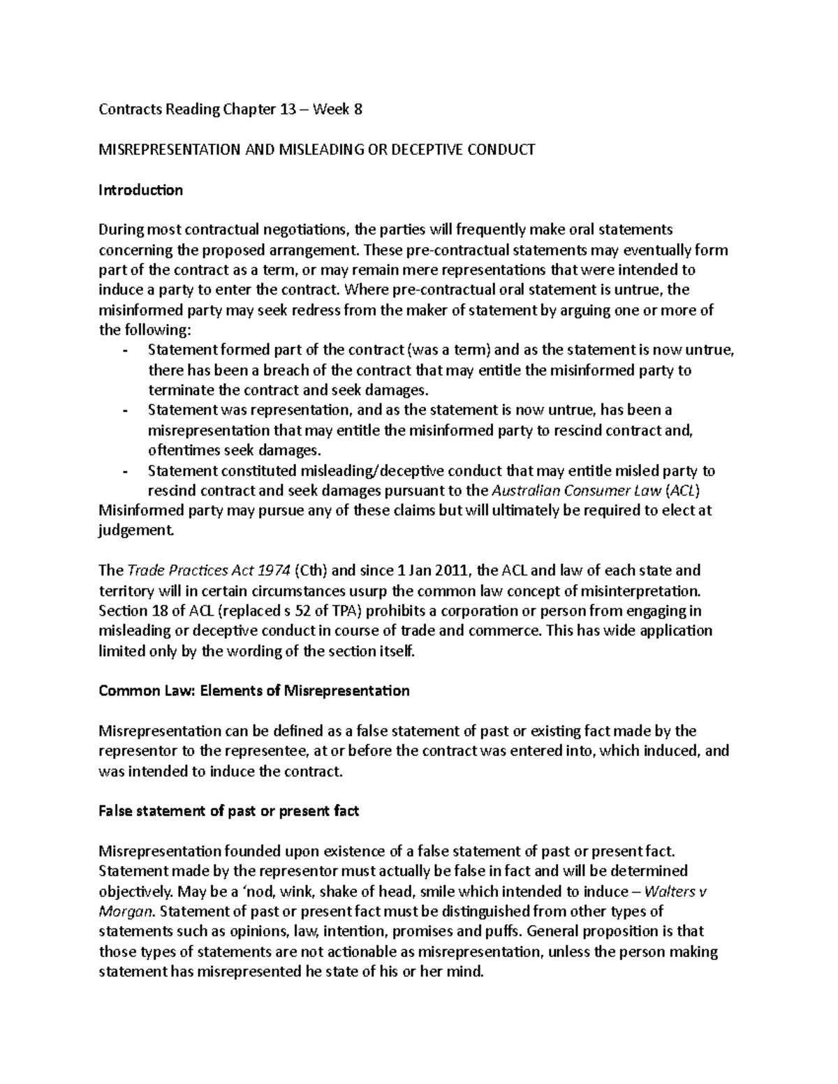 Contracts Reading Chapter 13 - These pre-contractual statements may ...