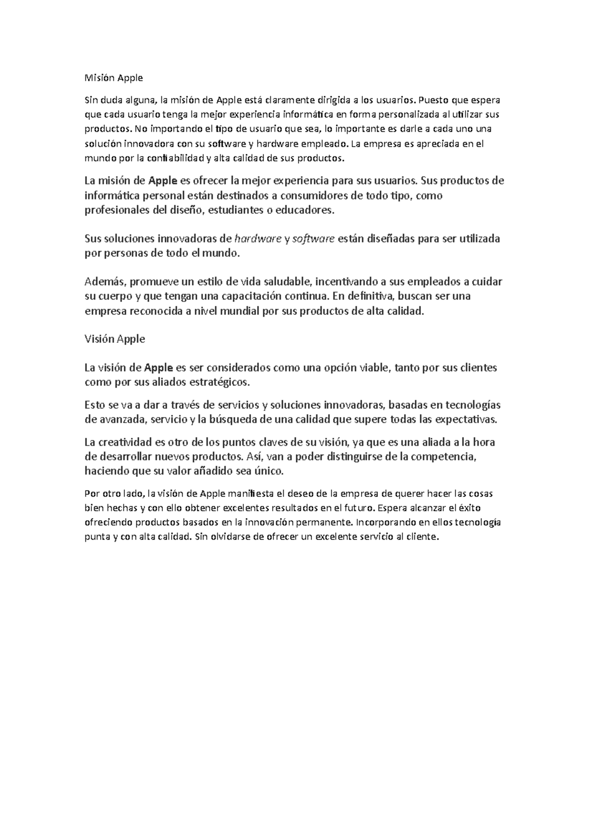 Vision y mision de Apple Introducción a la administración UTP Studocu