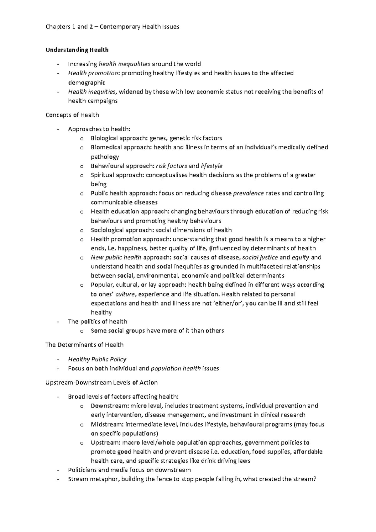Summary Understanding Health - chapters 1-20 - Chapters 1 and 2 ...