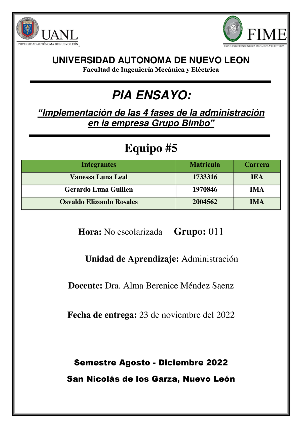 PIA-Equipo 5-Administracion - UNIVERSIDAD AUTONOMA DE NUEVO LEON ...