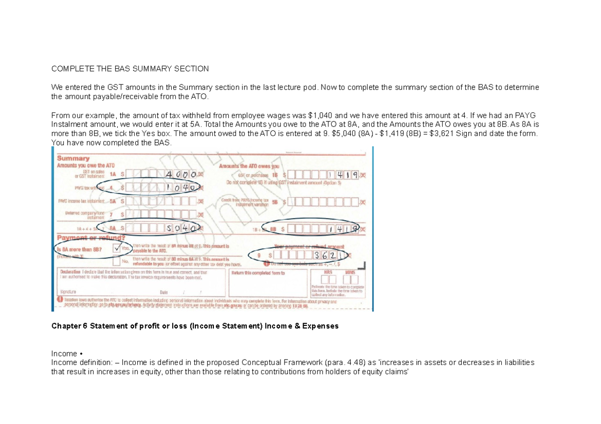 CT3 - Week 3 - CT3 - COMPLETE THE BAS SUMMARY SECTION We entered the ...