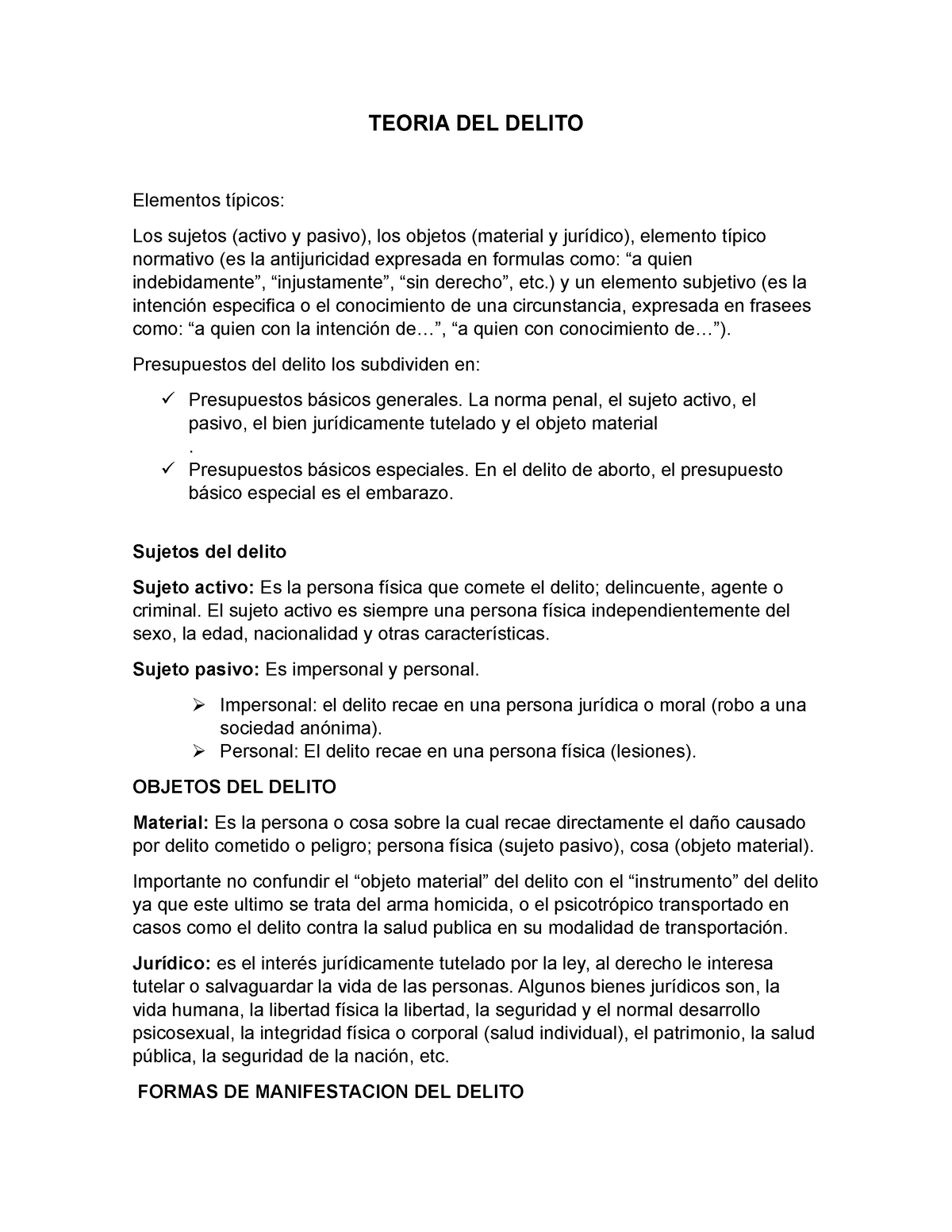 Teoria DEL Delito Tarea 2 - TEORIA DEL DELITO Elementos Típicos: Los ...