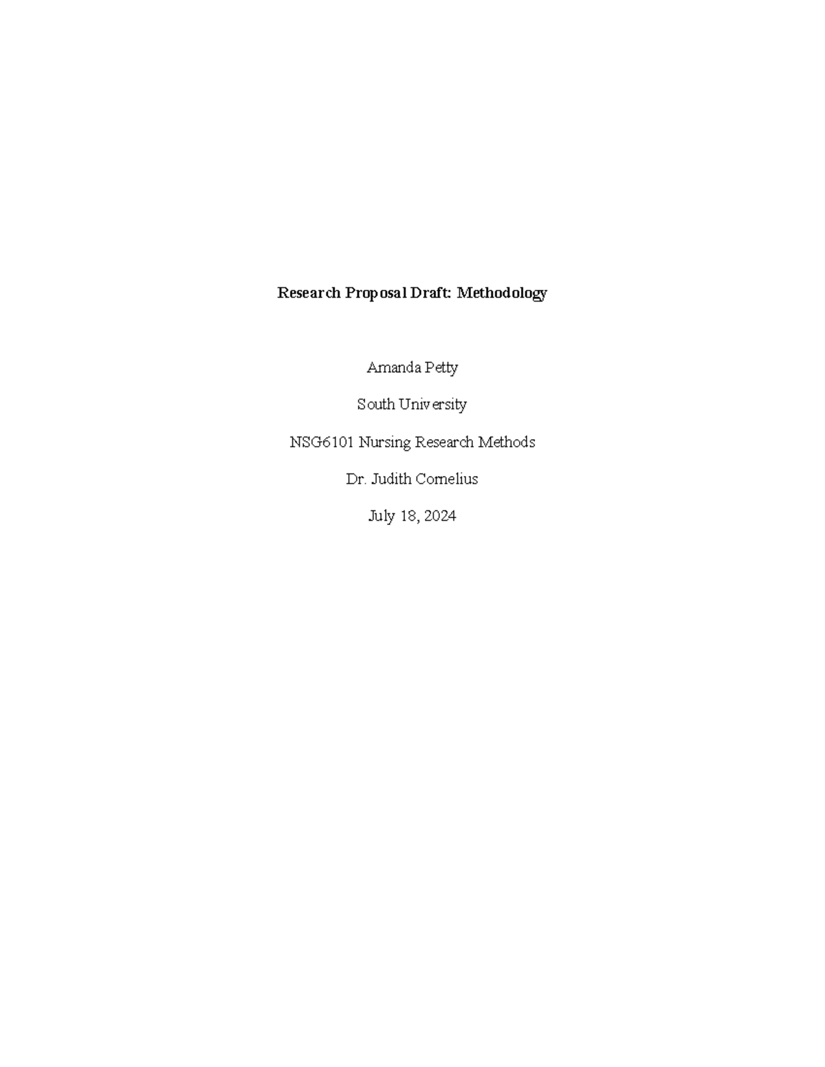 NSG6101 Week 7 Research Proposal Draft - Methodology - Research ...