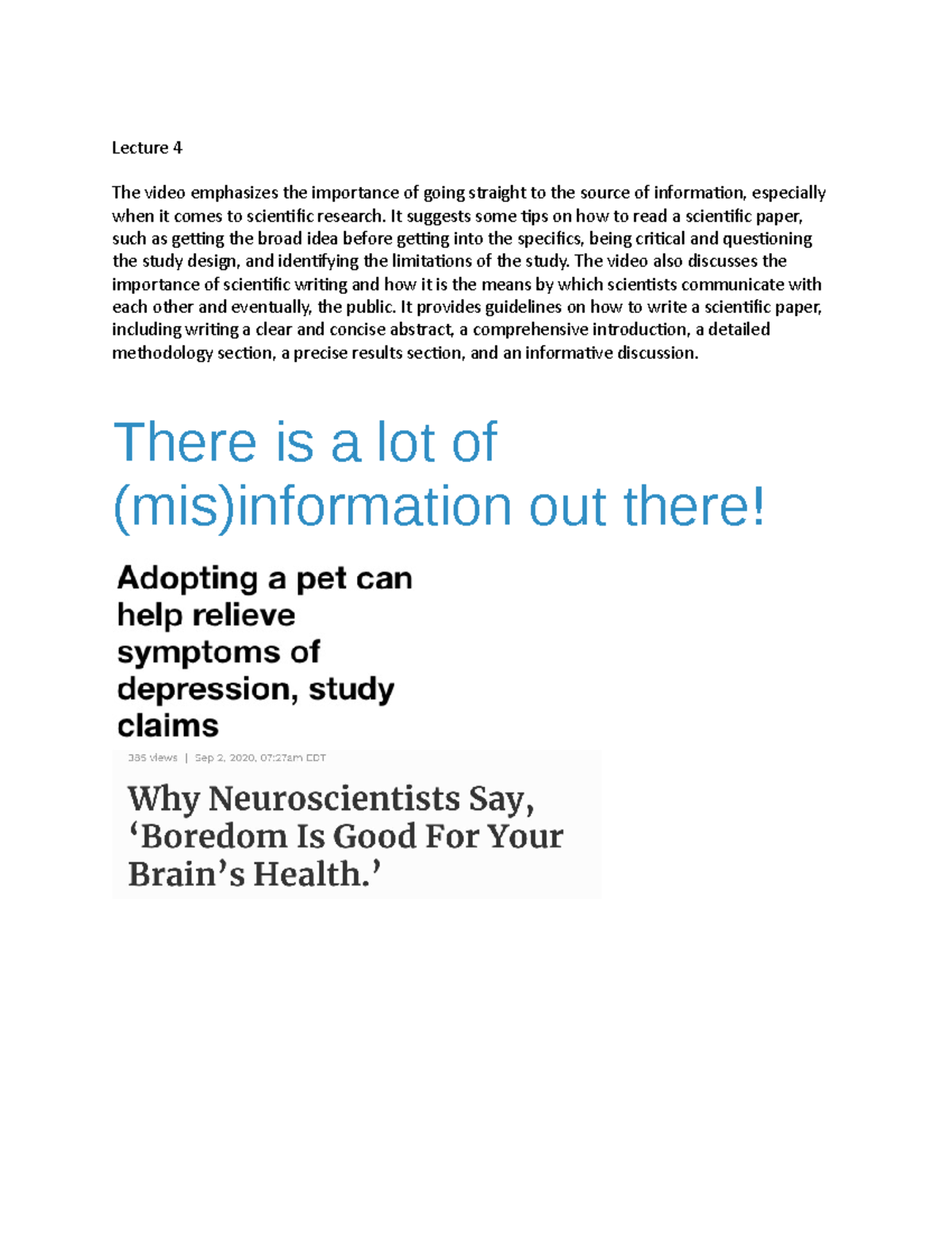 Lecture 4 notes Lecture 4 The video emphasizes the importance of going straight to the