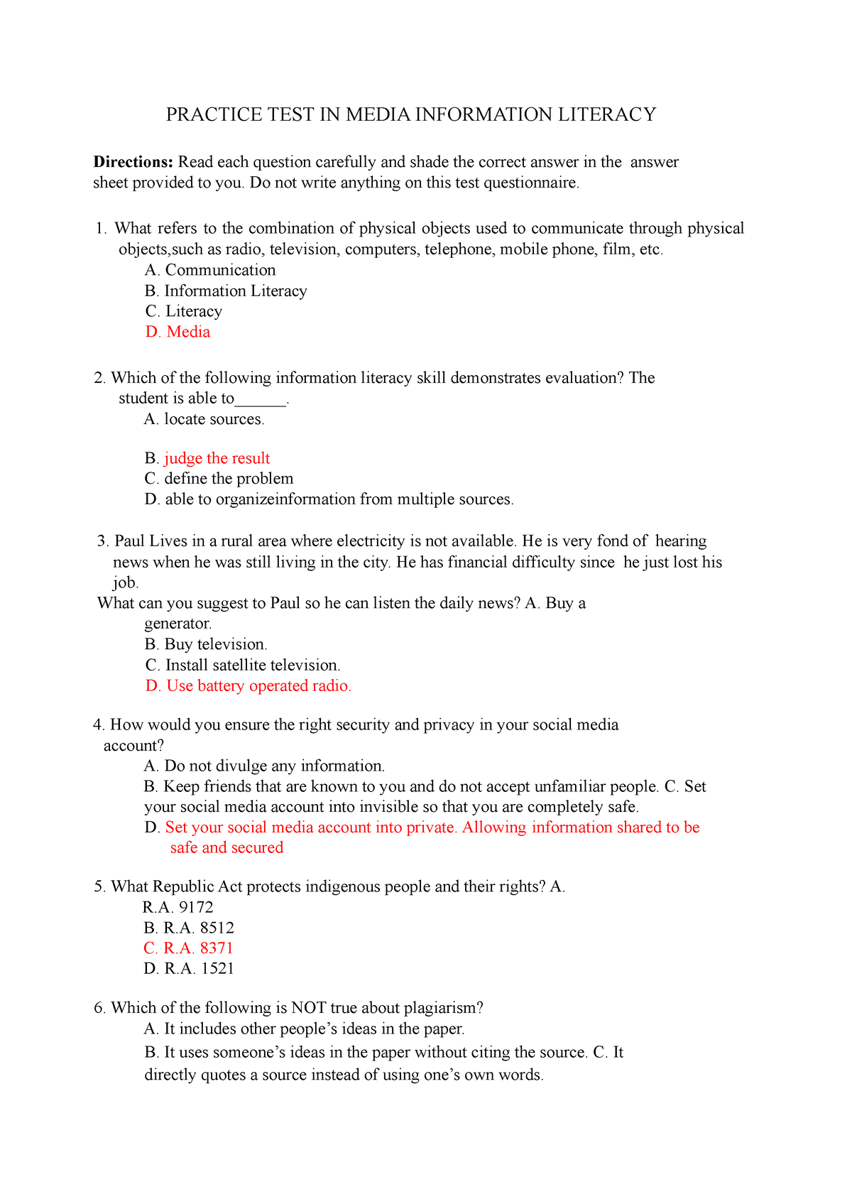 media and information literacy essay questions