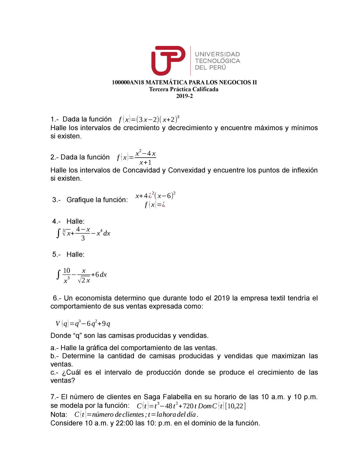 Taller Previo PC Matematica PARA LOS Negocios AN MATEMÁTICA PARA LOS NEGOCIOS II