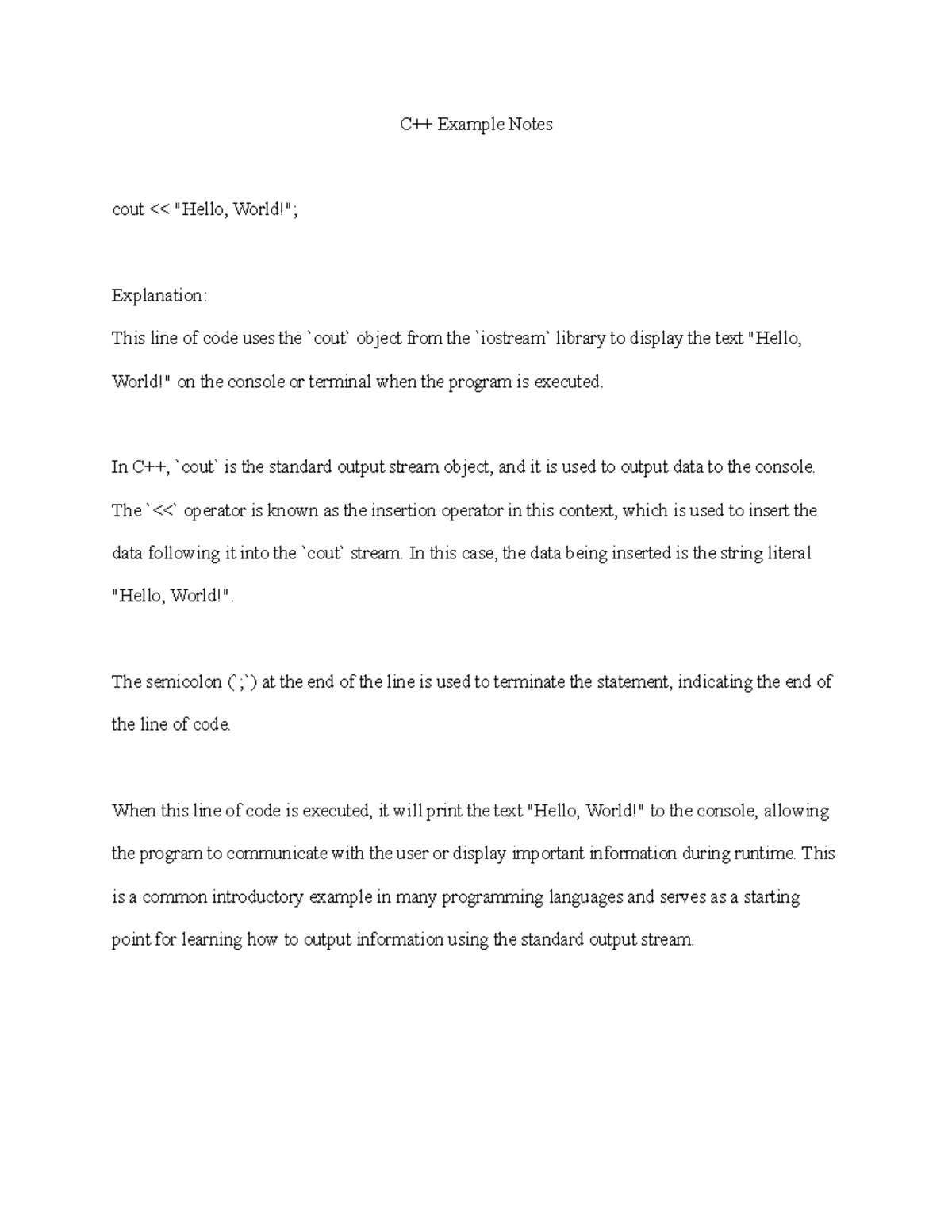 C++ Example Notes - C++ Example Notes cout