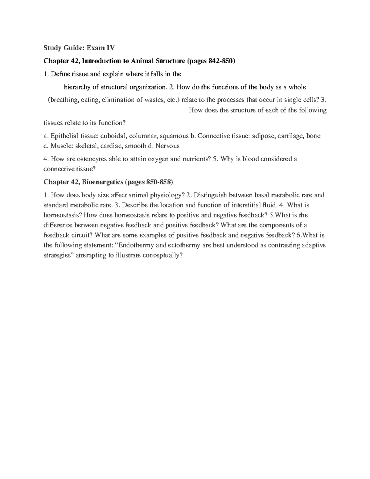 Study Guide Exam IV Bio 1107 Spring 2015 - Study Guide: Exam IV Chapter ...