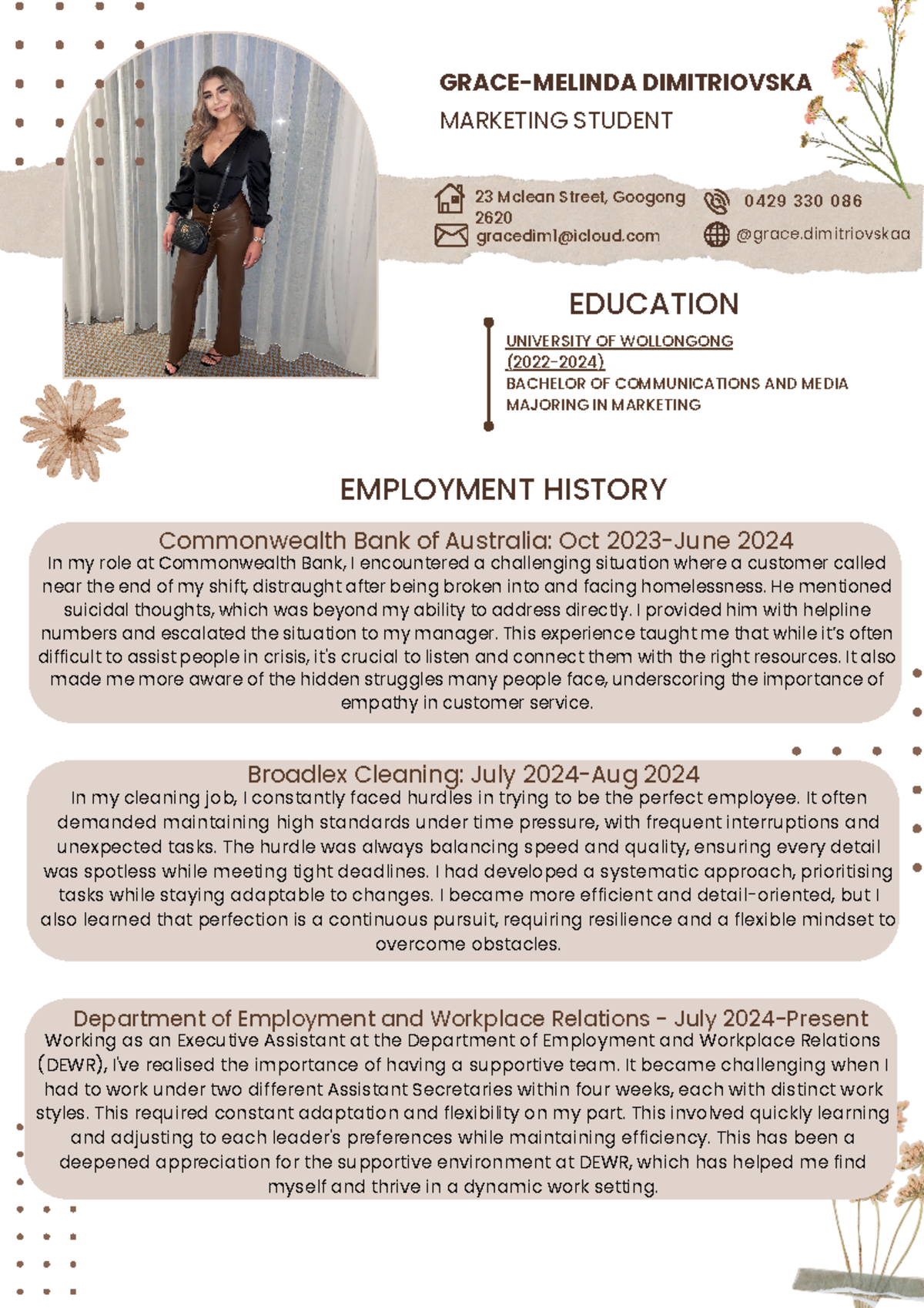 Narrative CV - week 4 - GRACE-MELINDA DIMITRIOVSKA MARKETING STUDENT ...