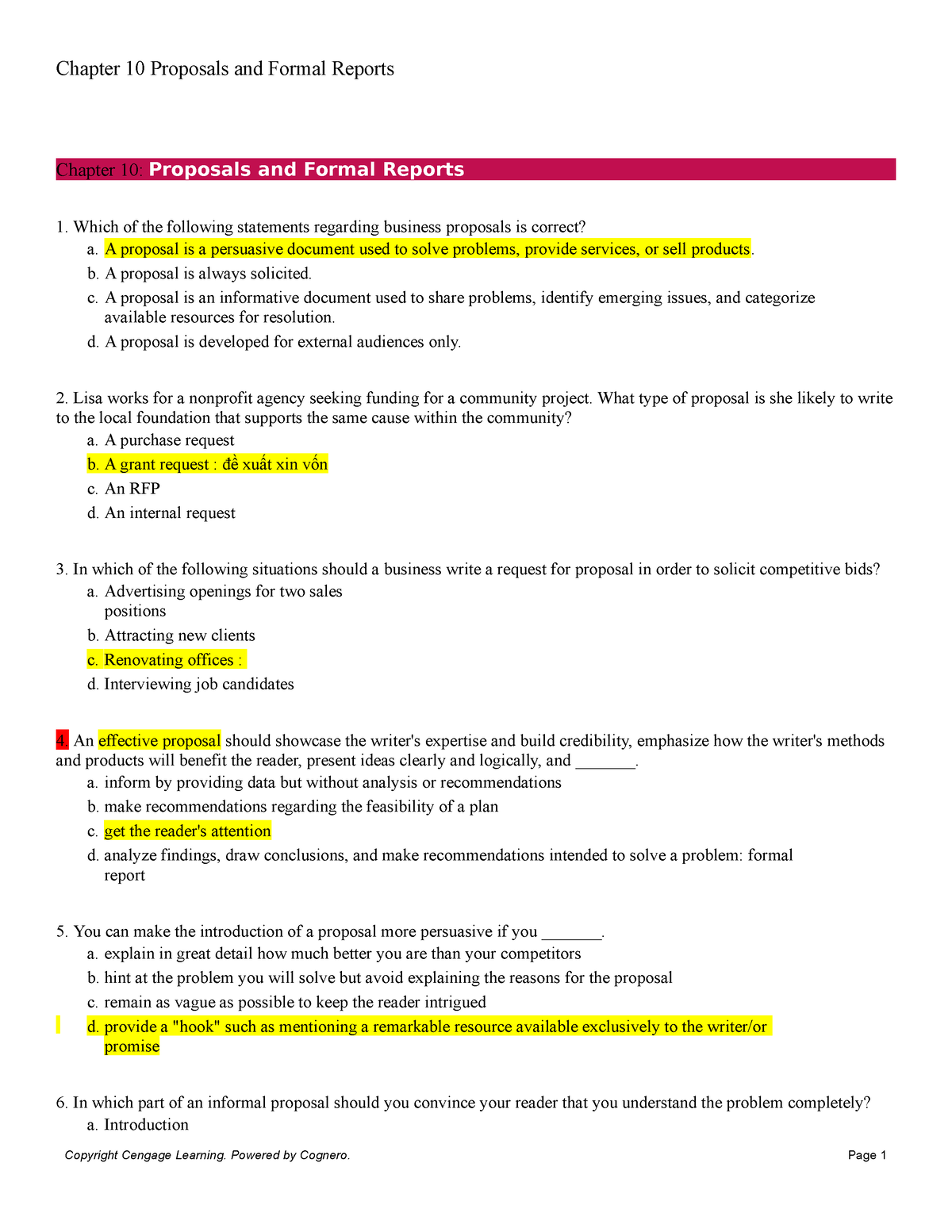 Chap 10 - MCQ - Chapter 10 Proposals And Formal Reports Chapter 10 ...