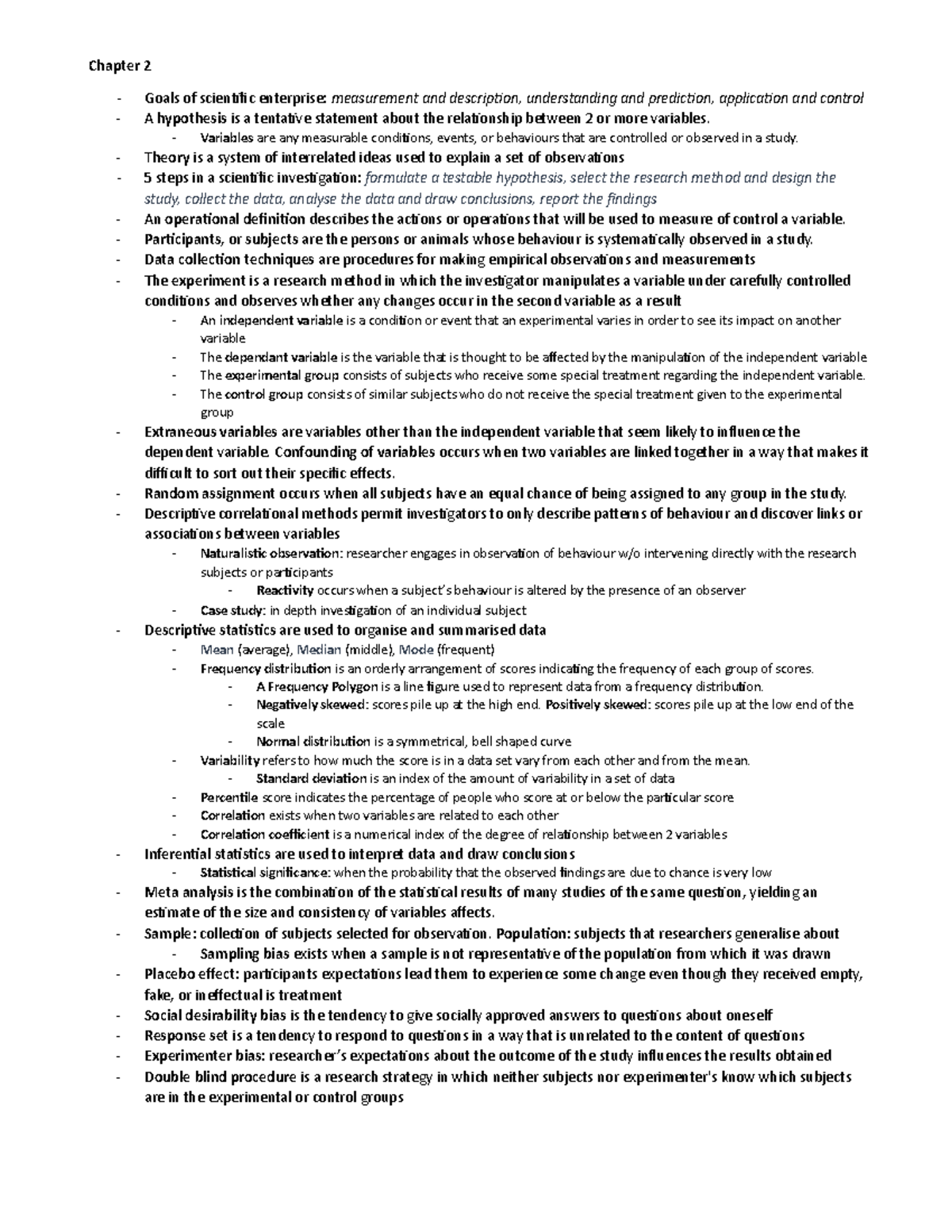 Chapter 2 Quick Notes - Chapter 2 Goals of scientific enterprise ...