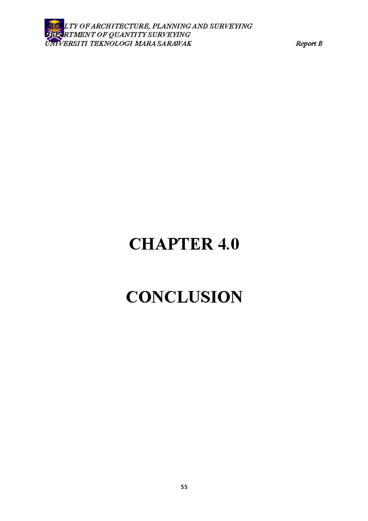 Conclusion REPORT A (example) - FACULTY OF ARCHITECTURE, PLANNING AND ...
